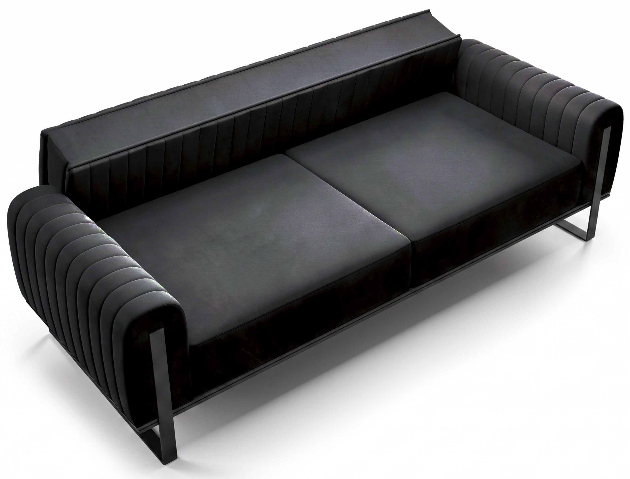 Dreier-Sofa Parissa, schwarzer Samt, schwarze Beine