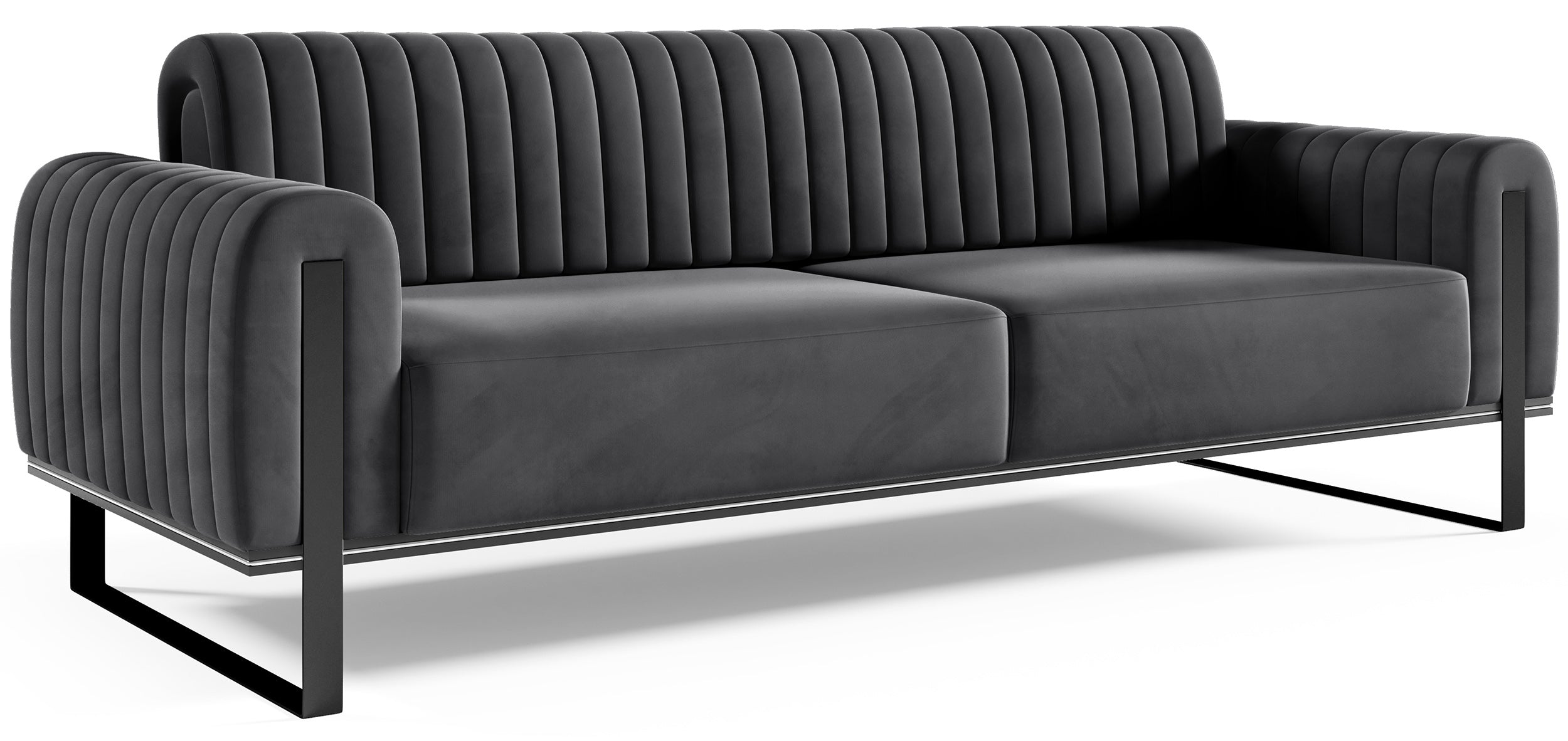 Dreisitziges Sofa Parissa, dunkelgrauer Samt, schwarze Beine