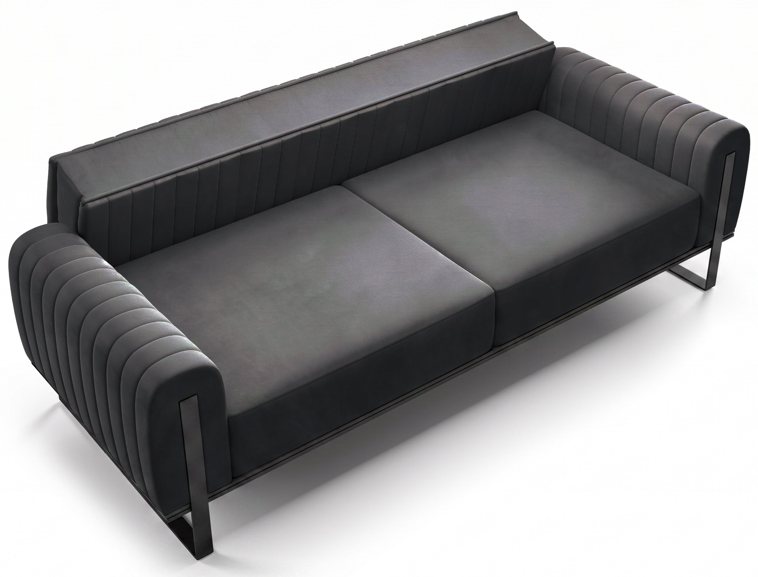 Dreisitziges Sofa Parissa, dunkelgrauer Samt, schwarze Beine