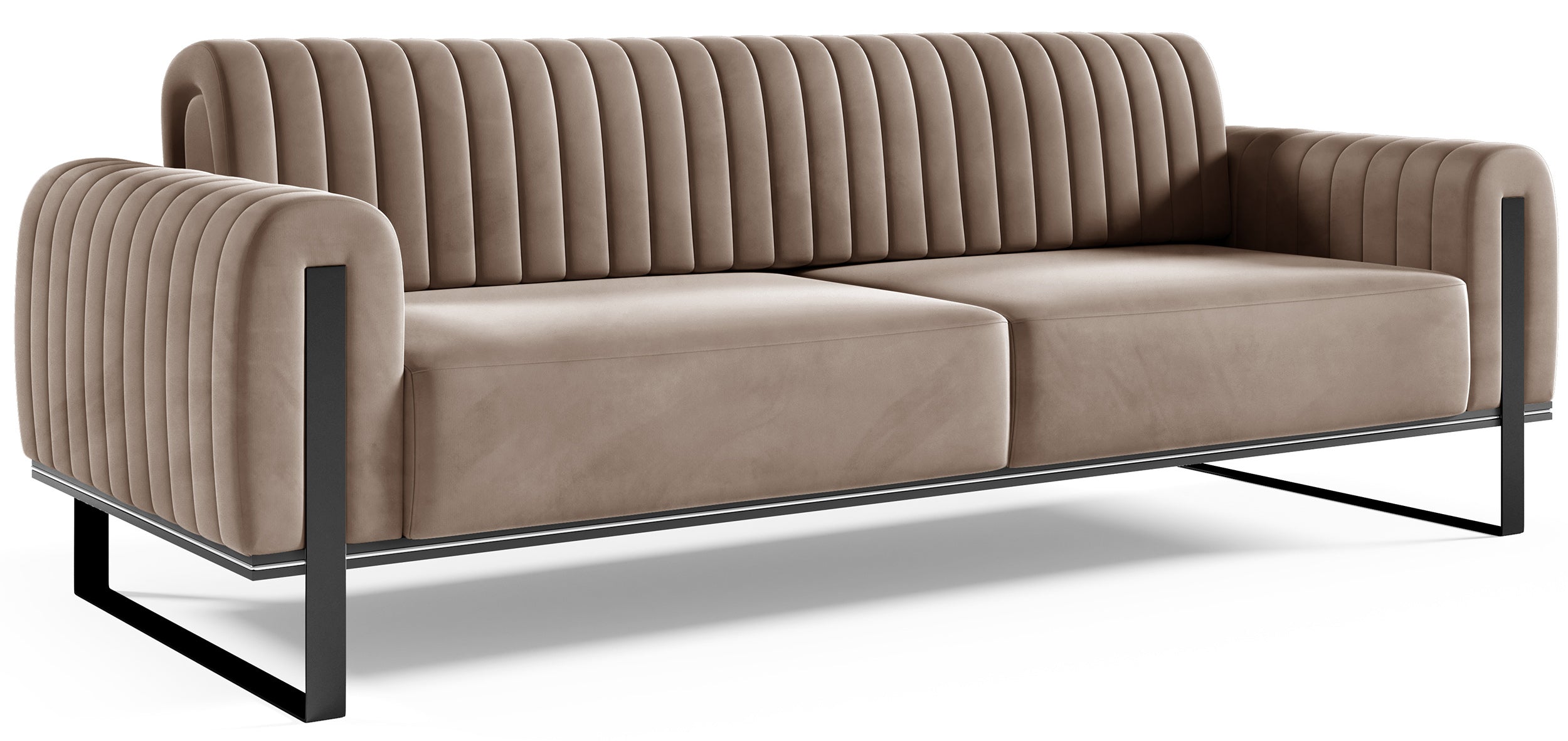 Dreiersofa Parissa Beige Samt Schwarze Beine
