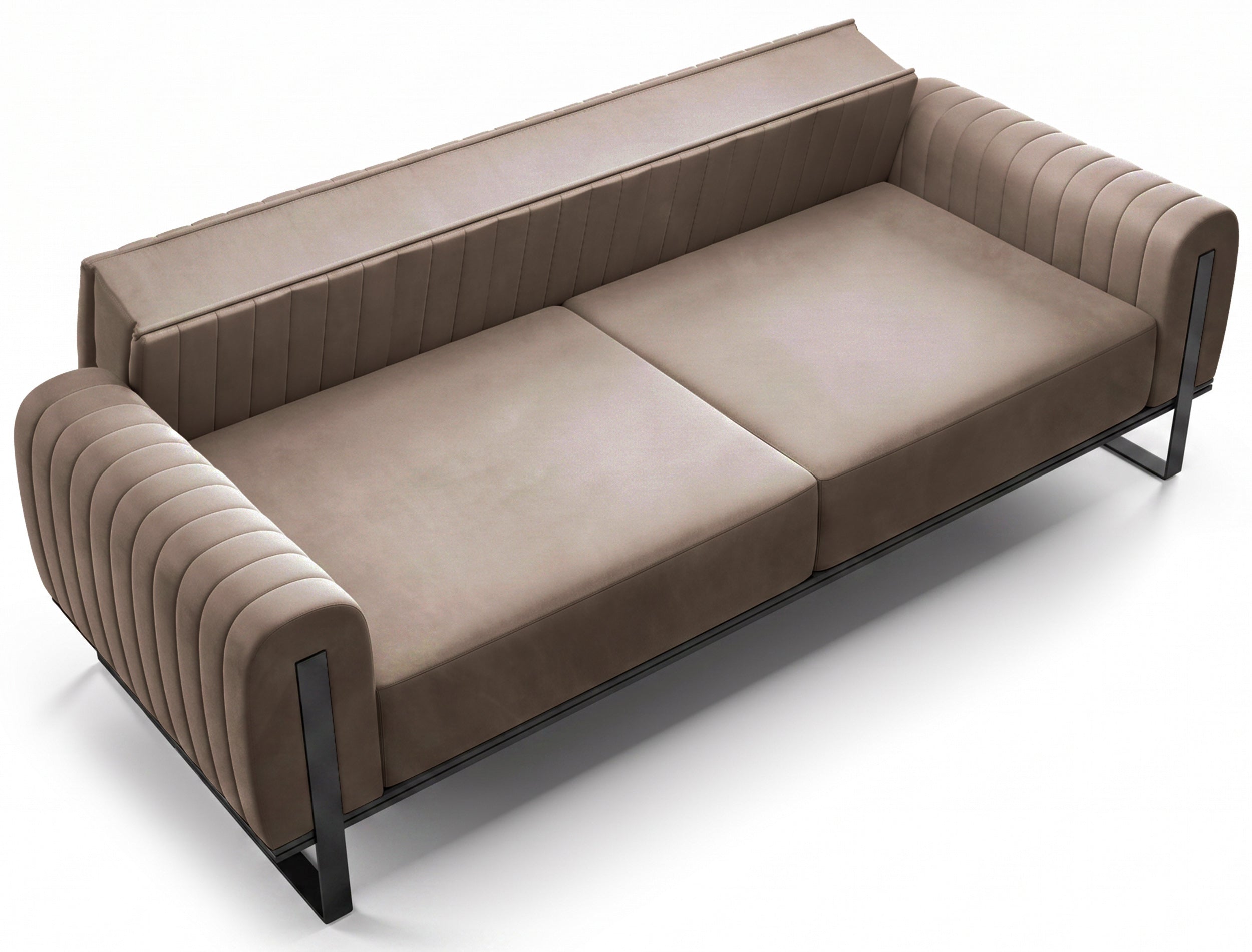 Dreiersofa Parissa Beige Samt Schwarze Beine