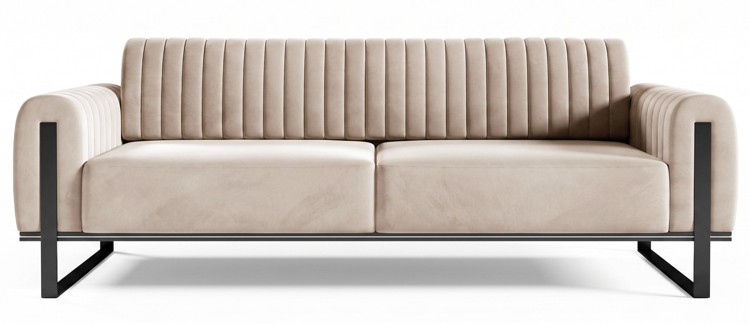 Dreissitziges Sofa Parissa, hellbeiger Samt, schwarze Beine