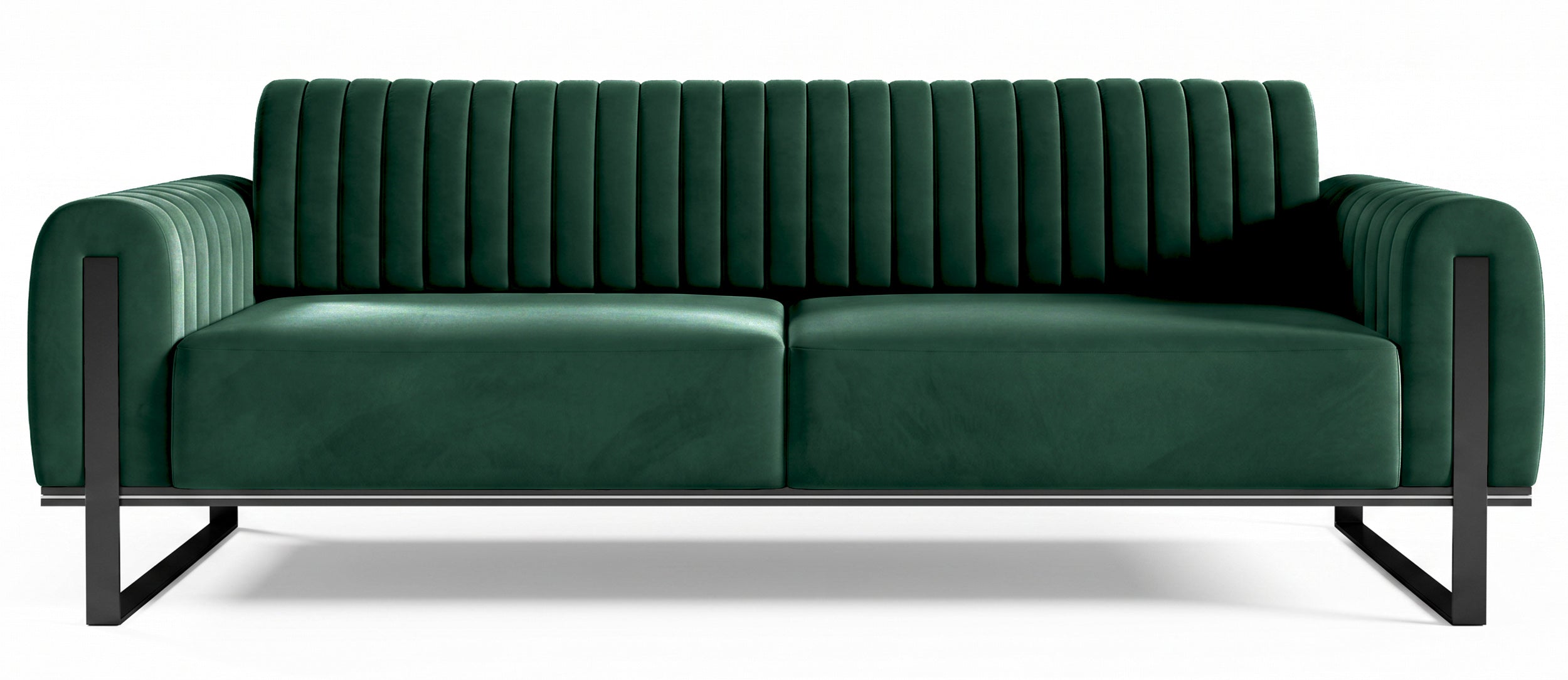Dreisitiges Sofa Parissa, grüner Samt, schwarze Beine