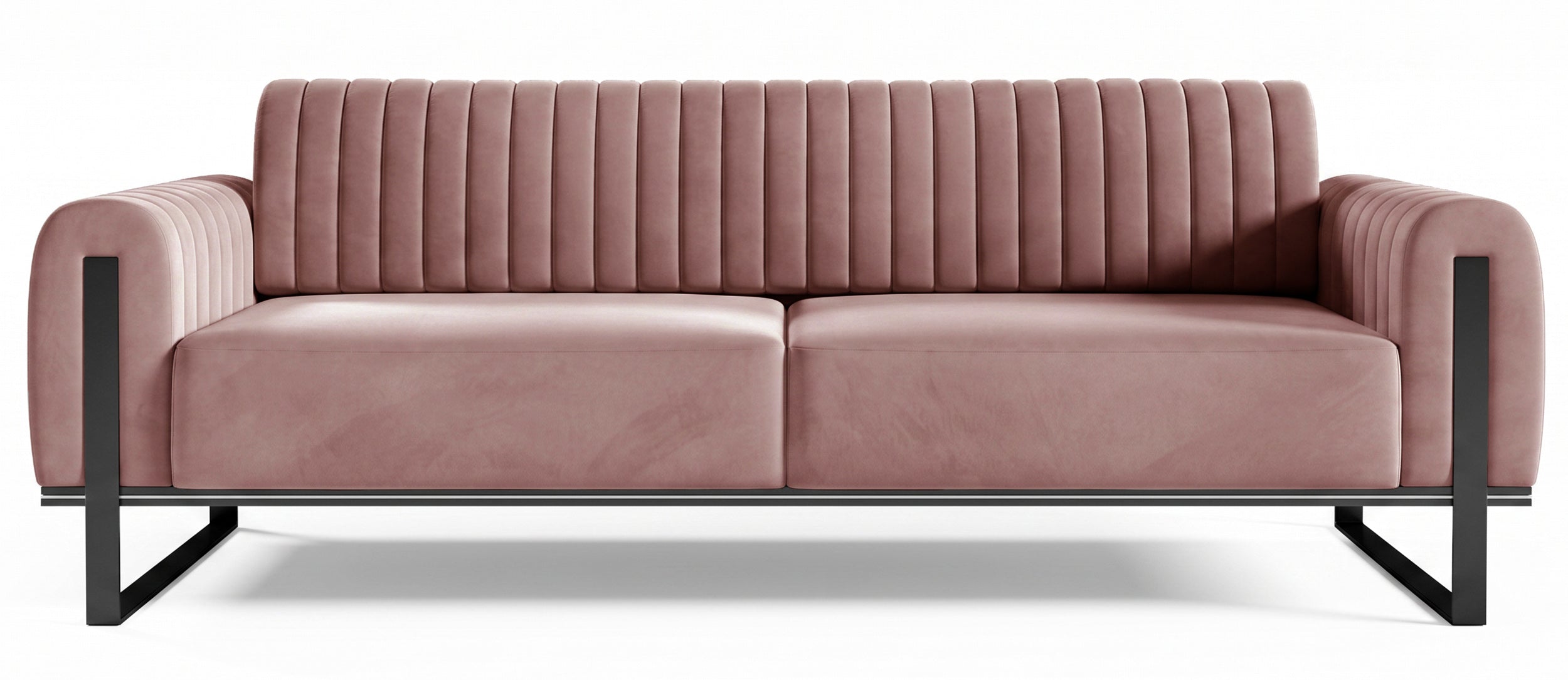 Dreiersofa Parissa, rosa Samt, schwarze Beine