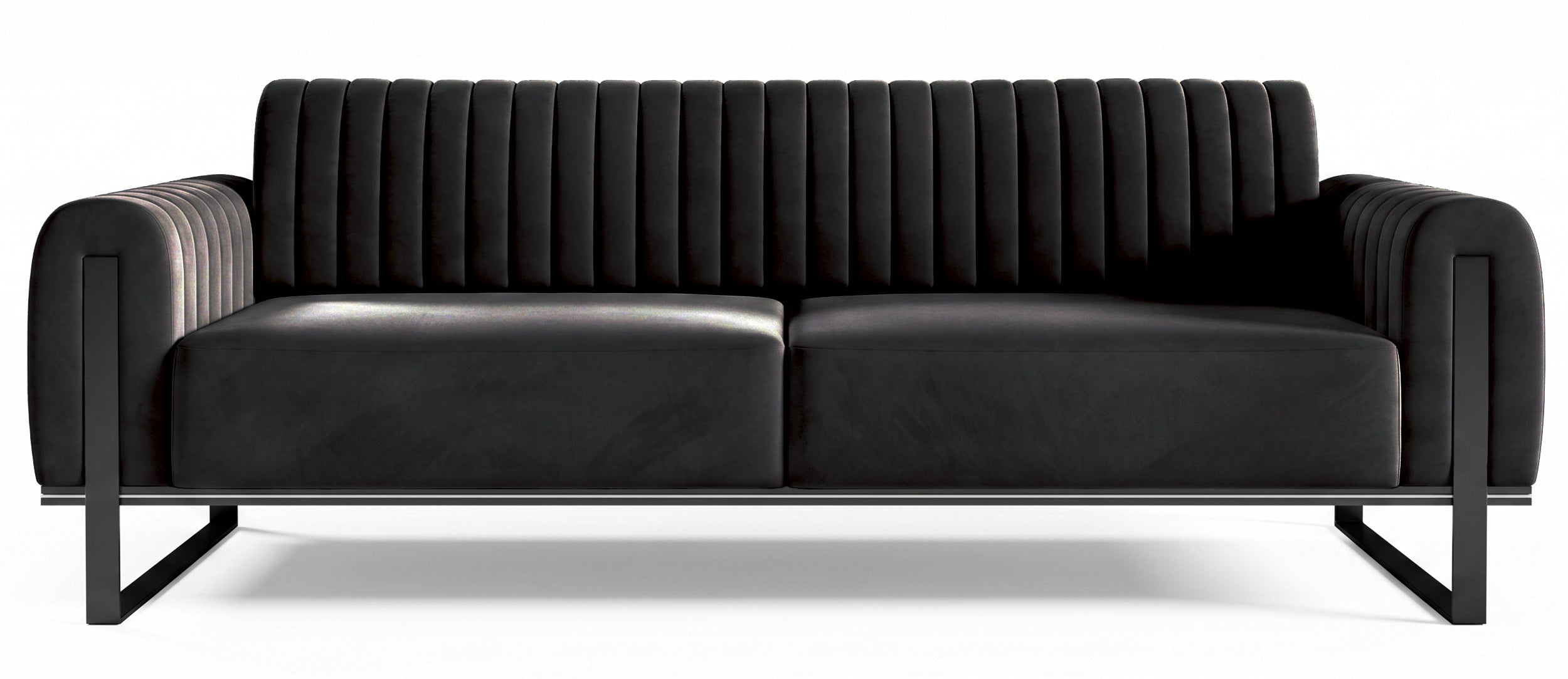 Dreier-Sofa Parissa, schwarzer Samt, schwarze Beine