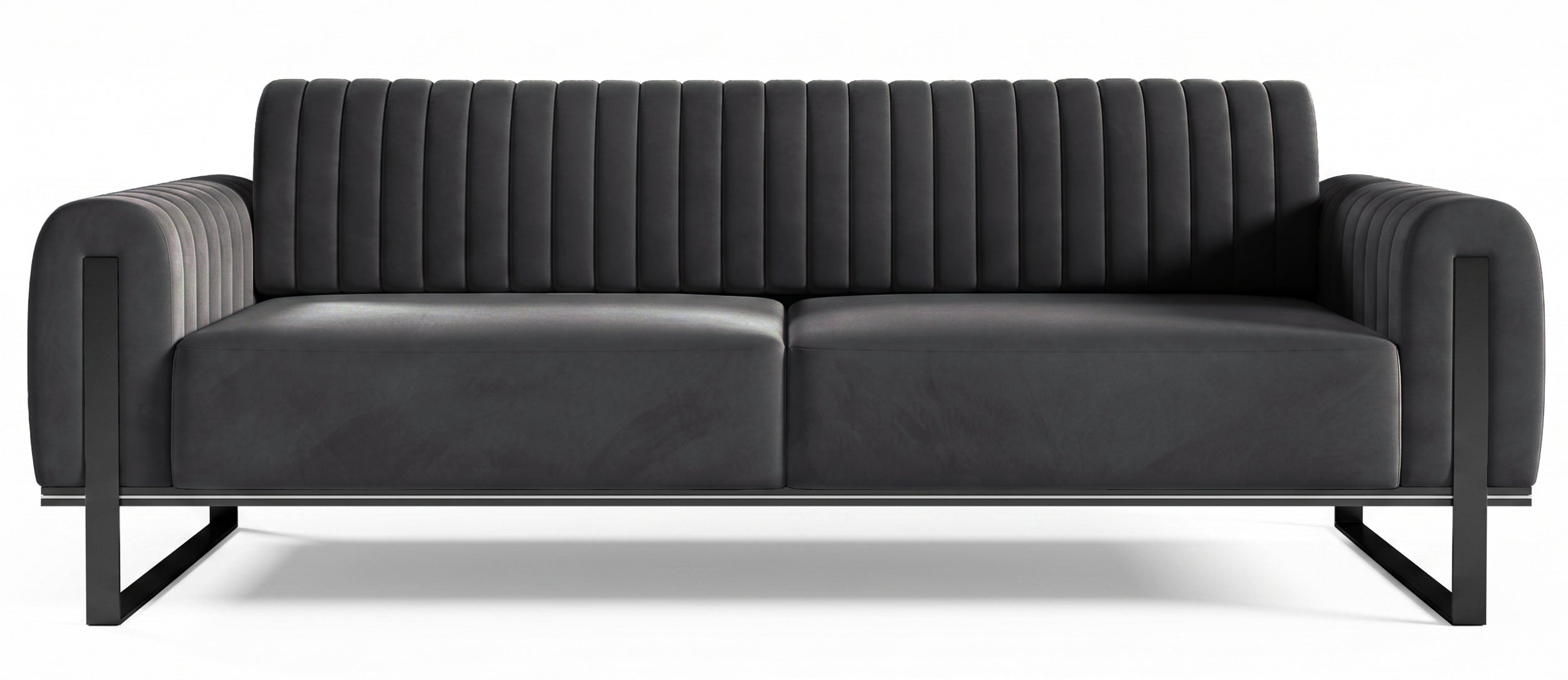 Dreisitziges Sofa Parissa, dunkelgrauer Samt, schwarze Beine
