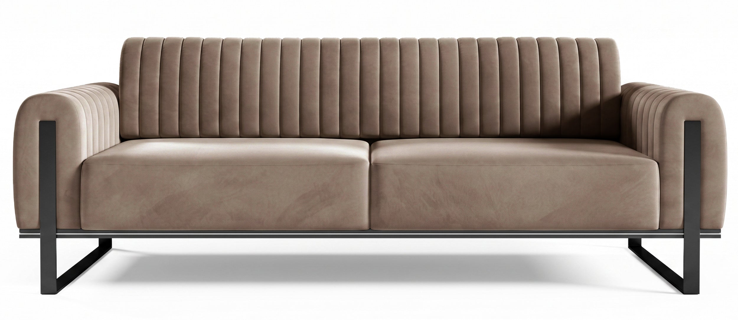 Dreiersofa Parissa Beige Samt Schwarze Beine