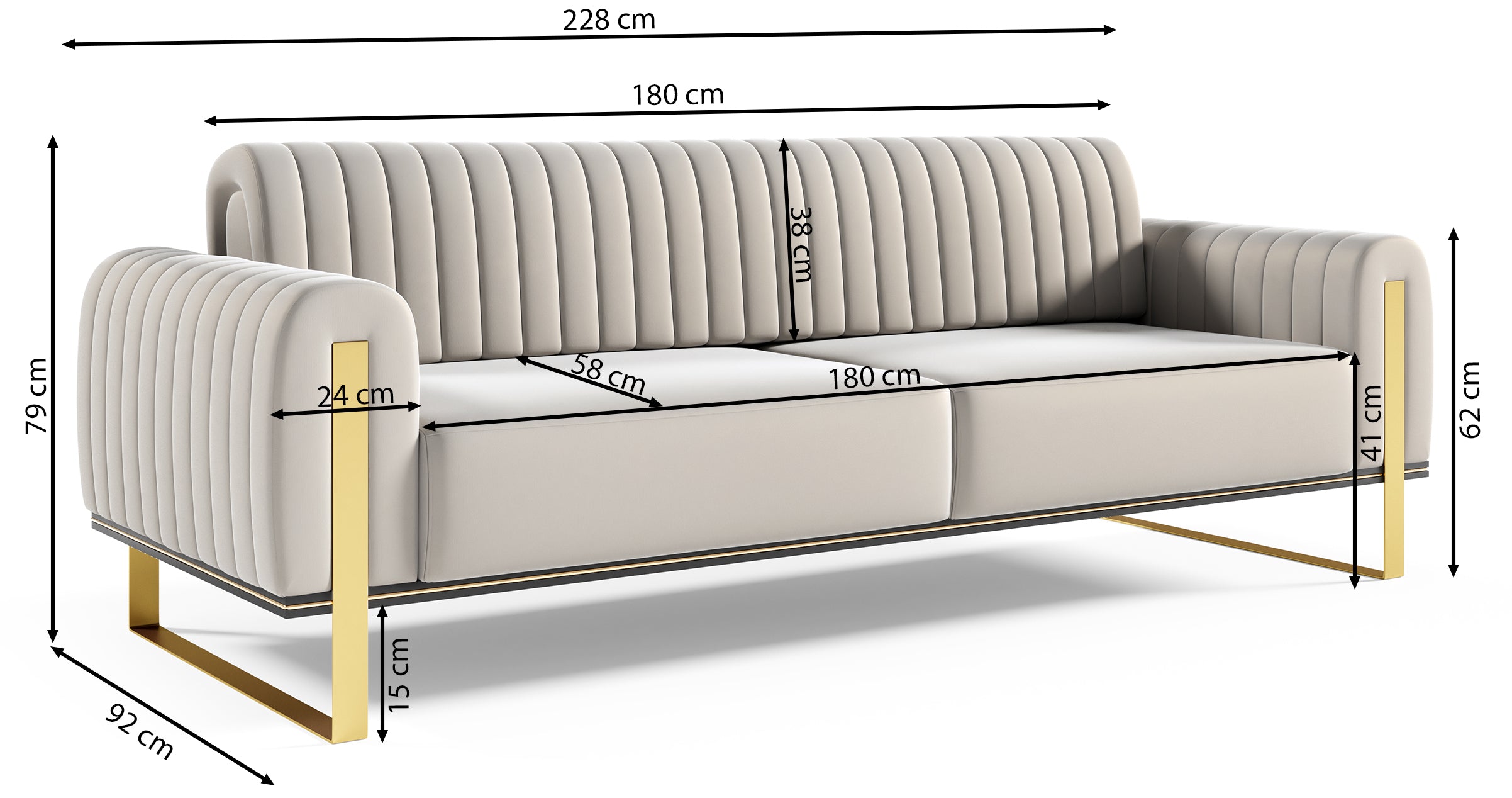 Dreier-Sofa Parissa grün, Samt, Chromfüße