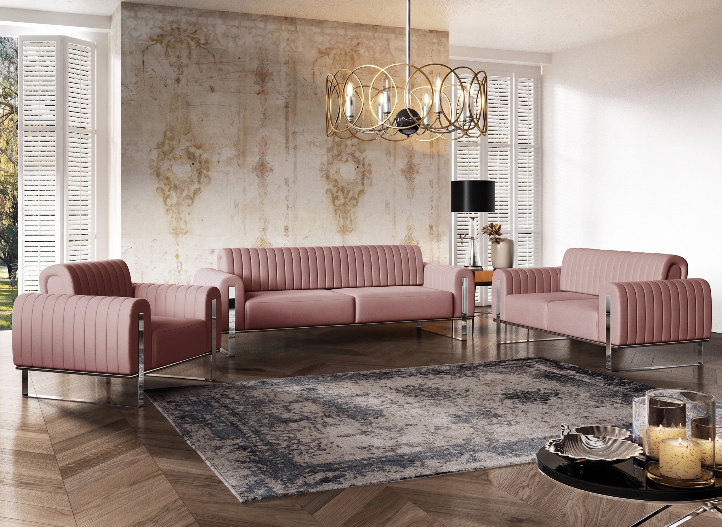 Schalensitz Parissa rosa Samt Chrombeine