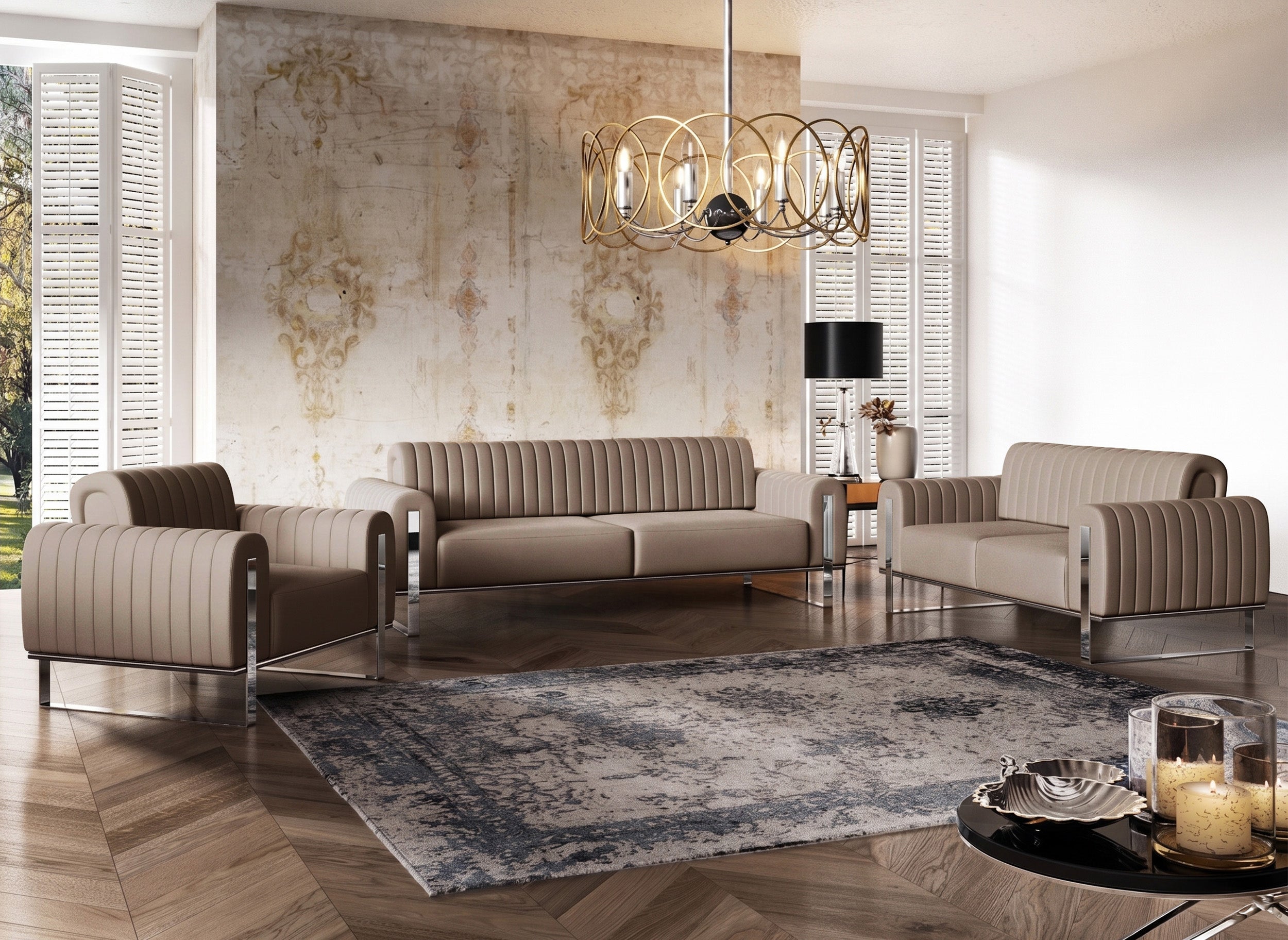 Dreisitziges Sofa Parissa, beige, Samt, Chromfüße
