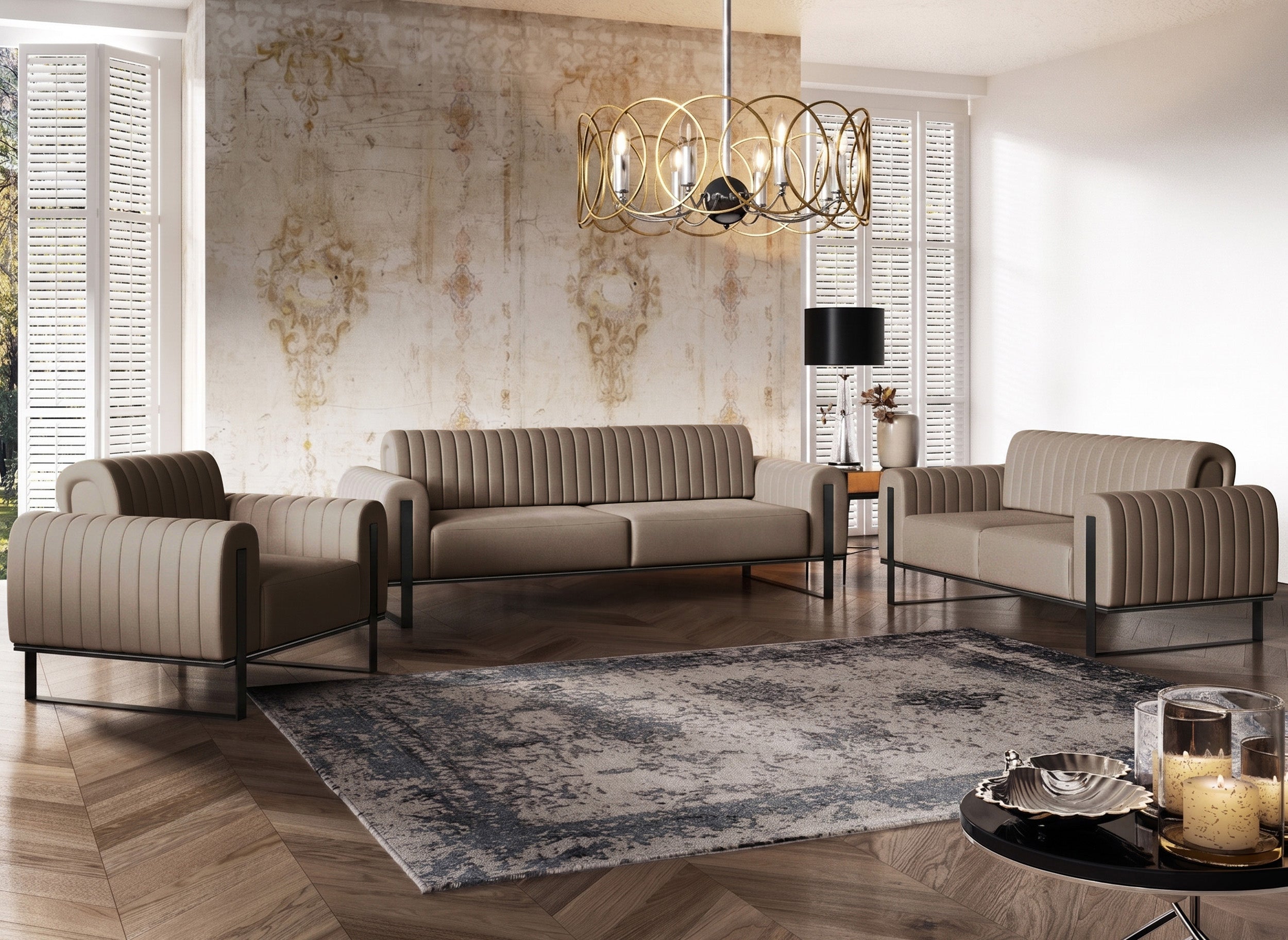 Zweisitziges Sofa Parissa beige Velours schwarze Beine