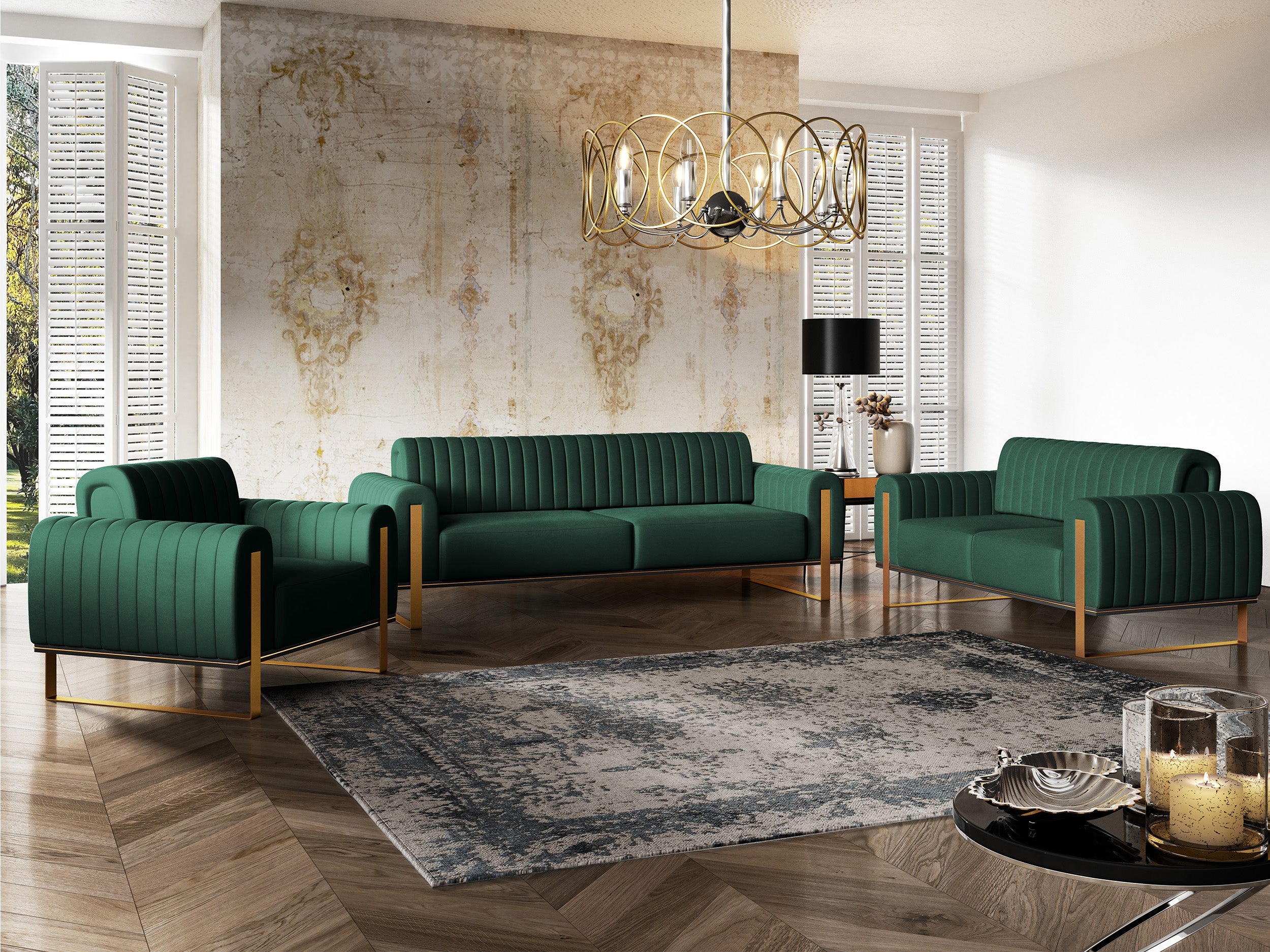 Zweisitziges Sofa Parissa aus grünem Samt