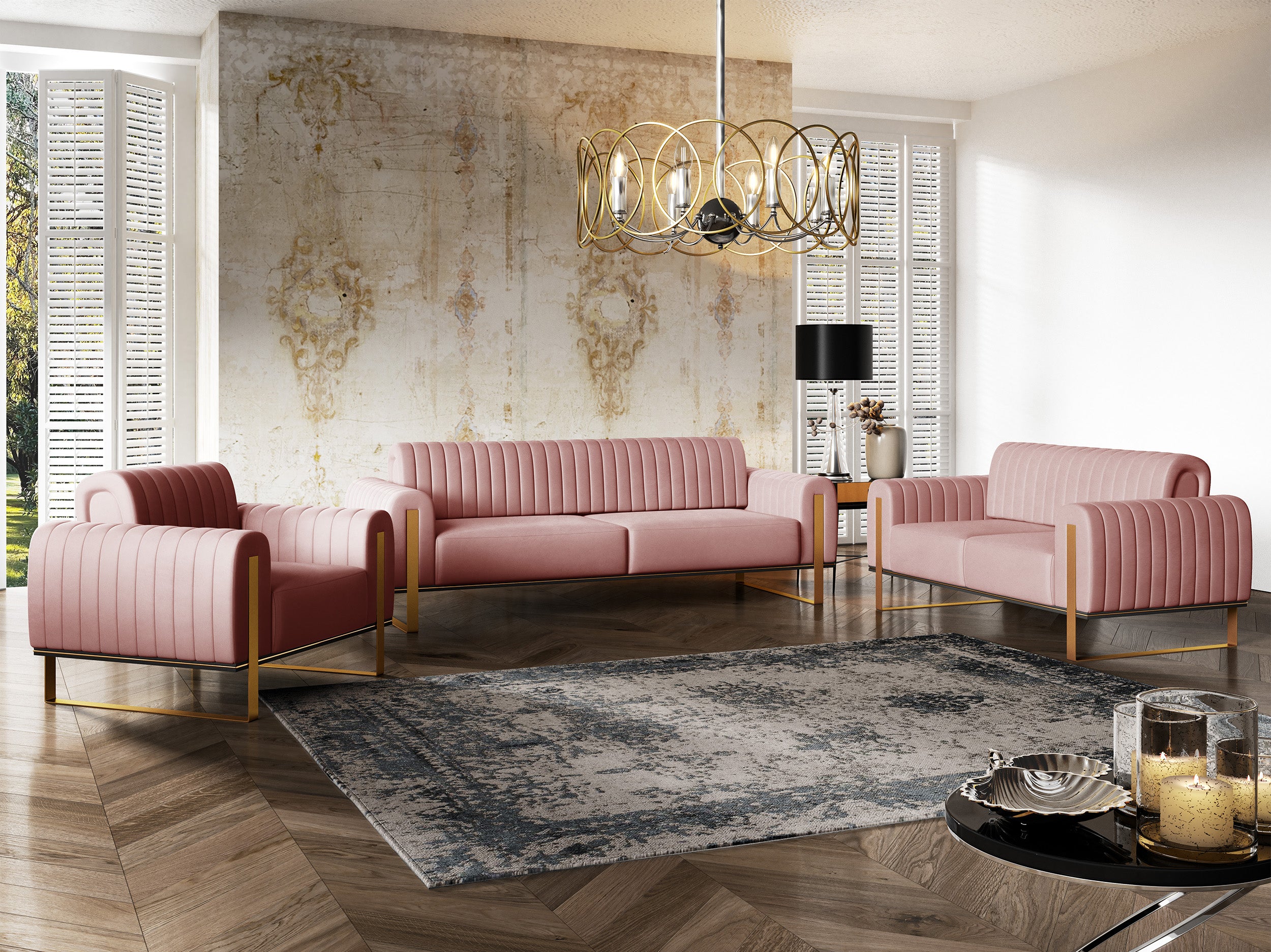 Zweisitziges Sofa Parissa aus rosa Samt