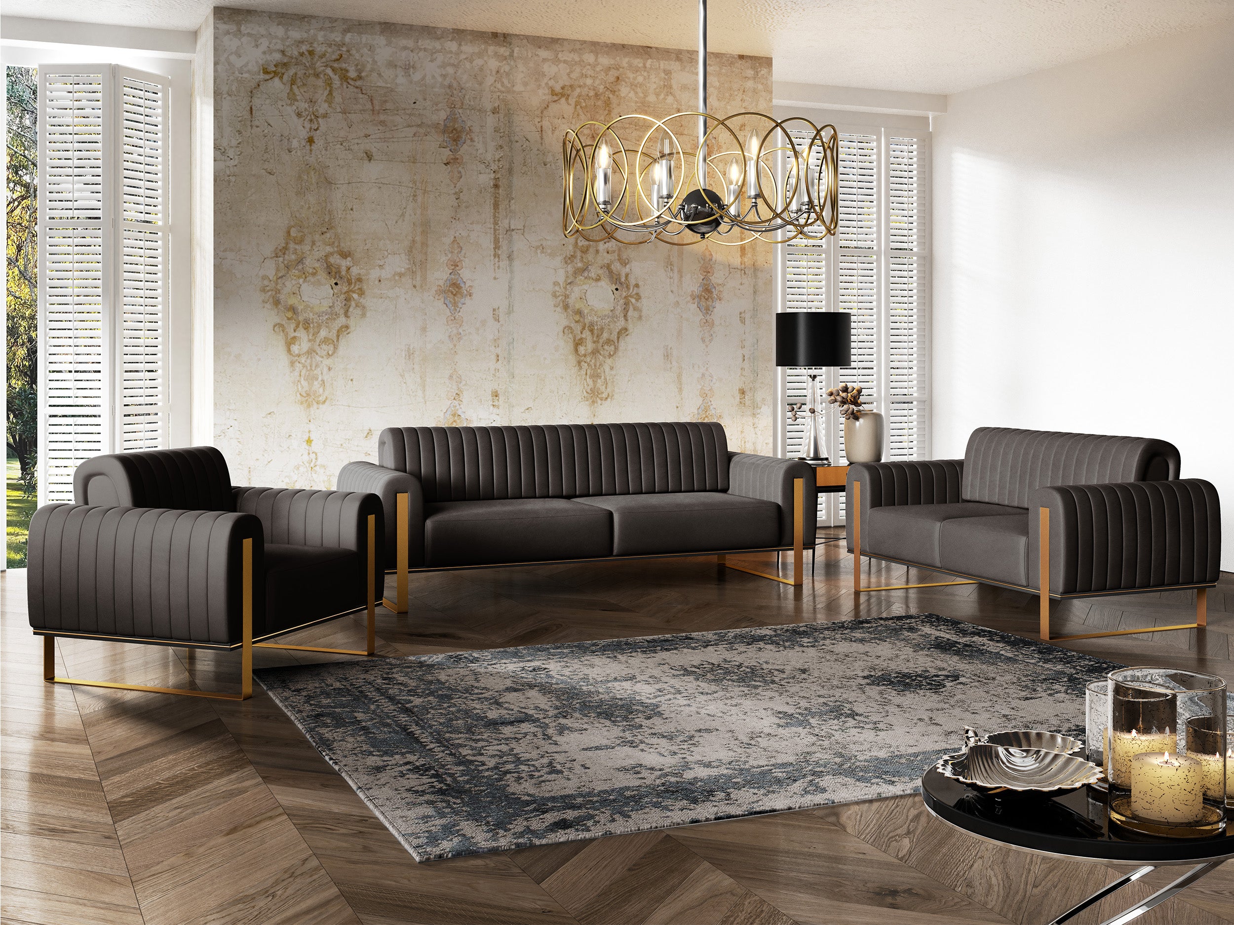 Zweisitziges Sofa Parissa aus dunkelgrauem Samt