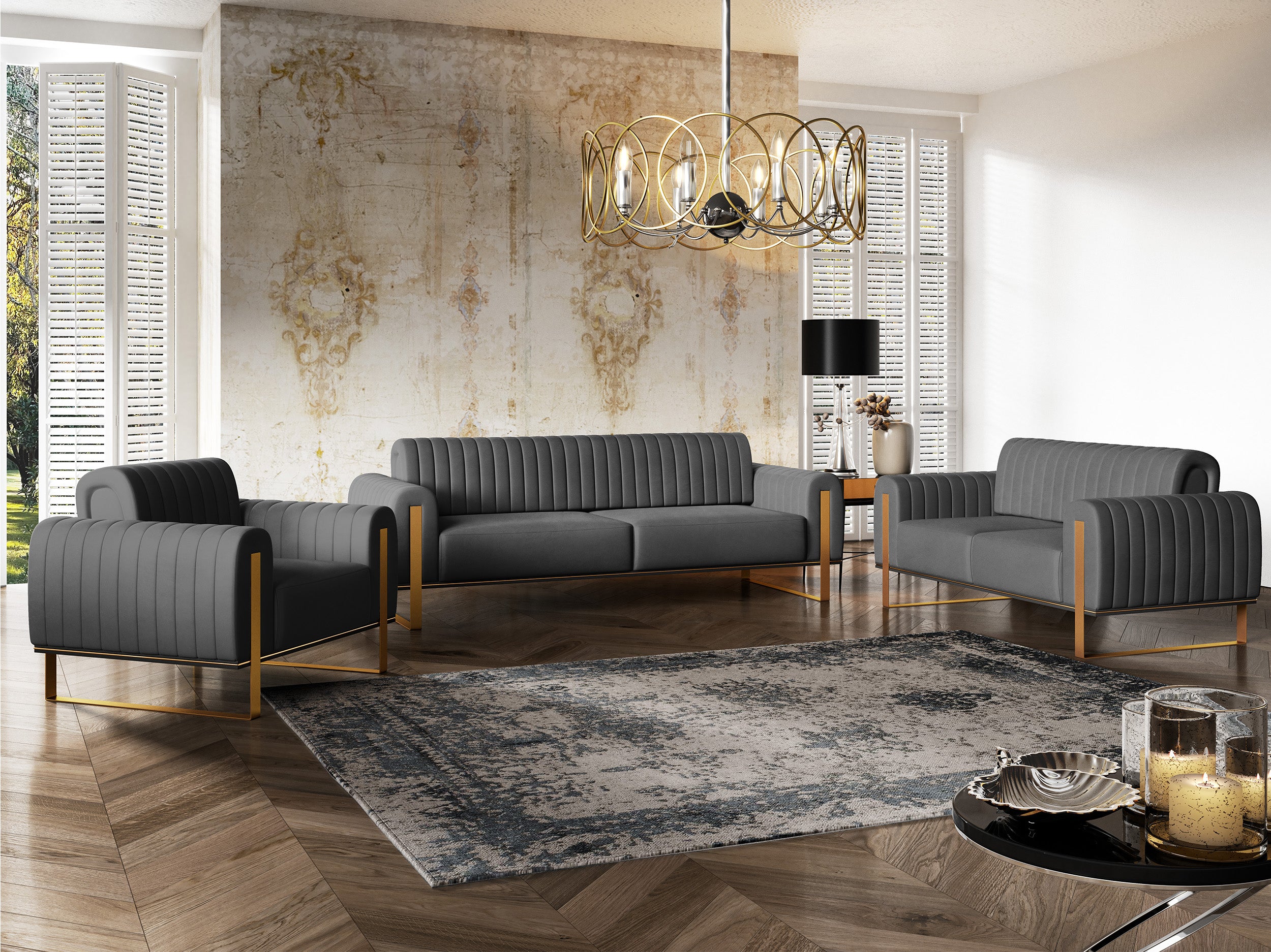 Zweisitziges Sofa Parissa, grauer Samt