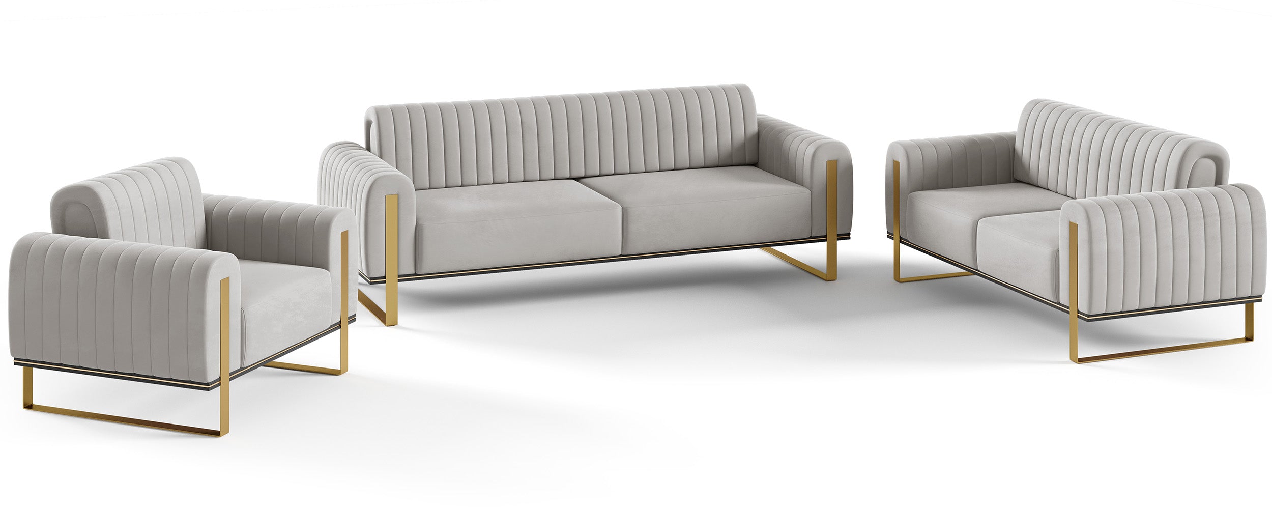 Dreiersofa Parissa in hellgrauem Samt