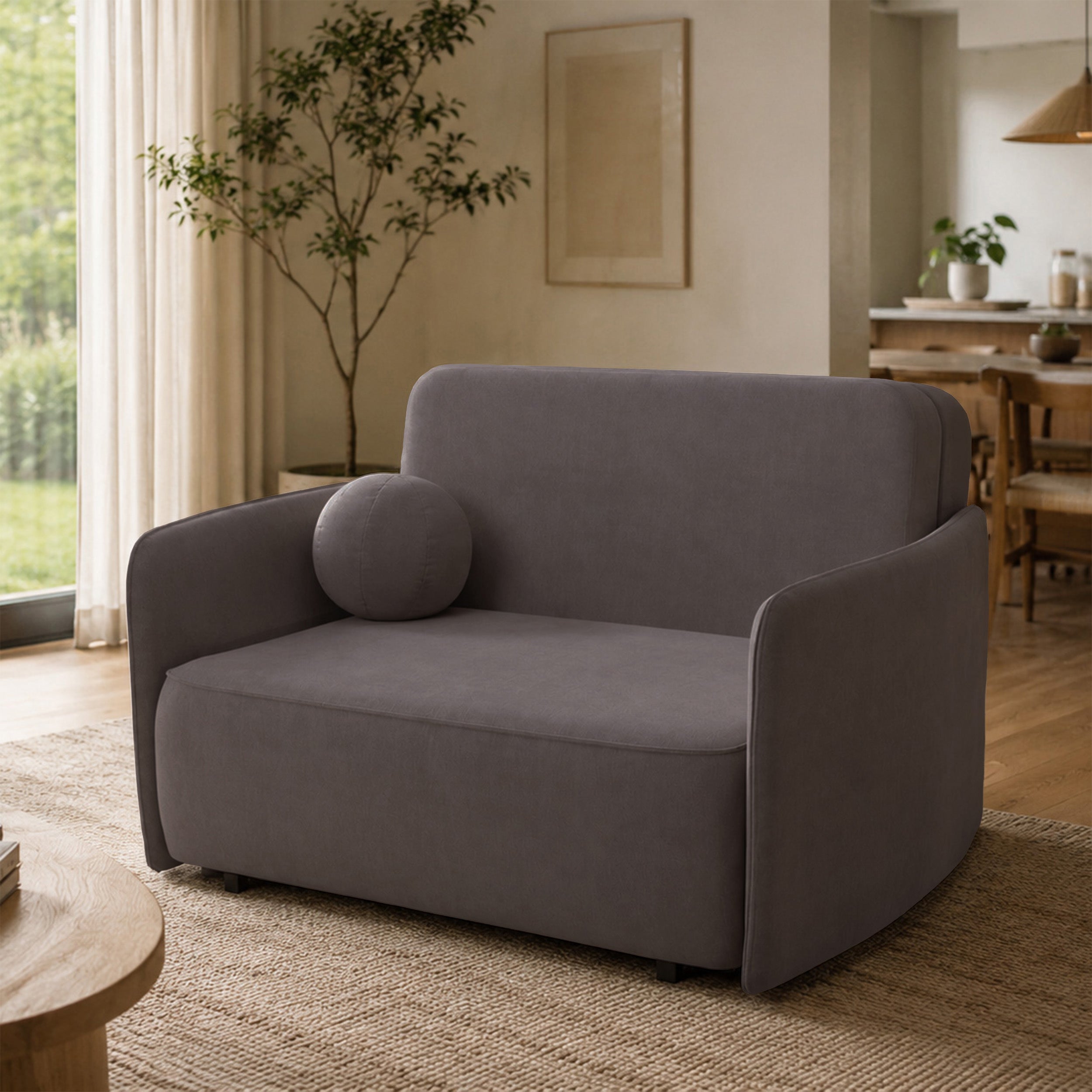 Ausziehbare Zweisitzer-Couch Paxi 145 cm mit Stauraum, grau-braunes Chenille