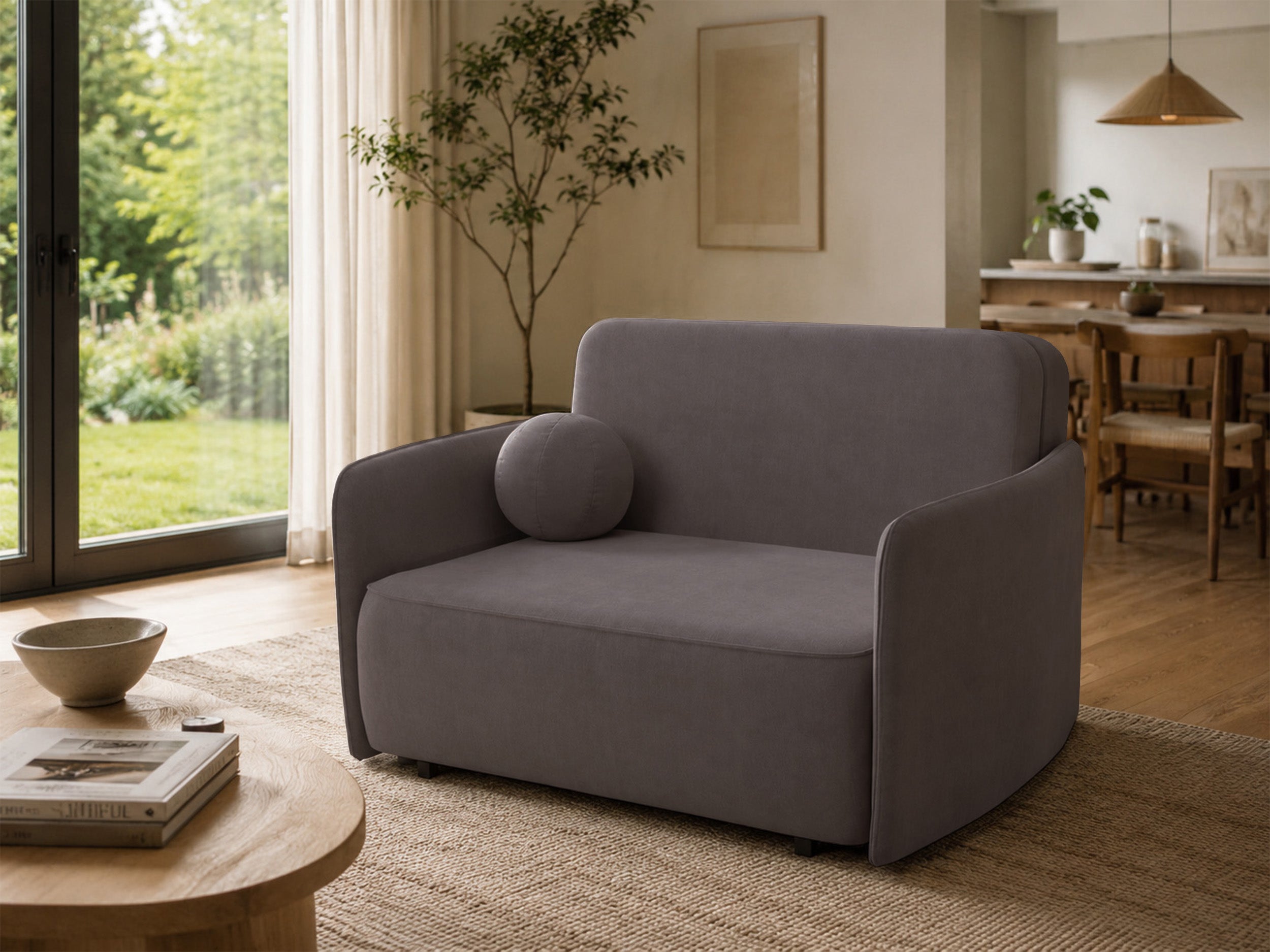 Ausziehbare Zweisitzer-Couch Paxi 145 cm mit Stauraum, grau-braunes Chenille