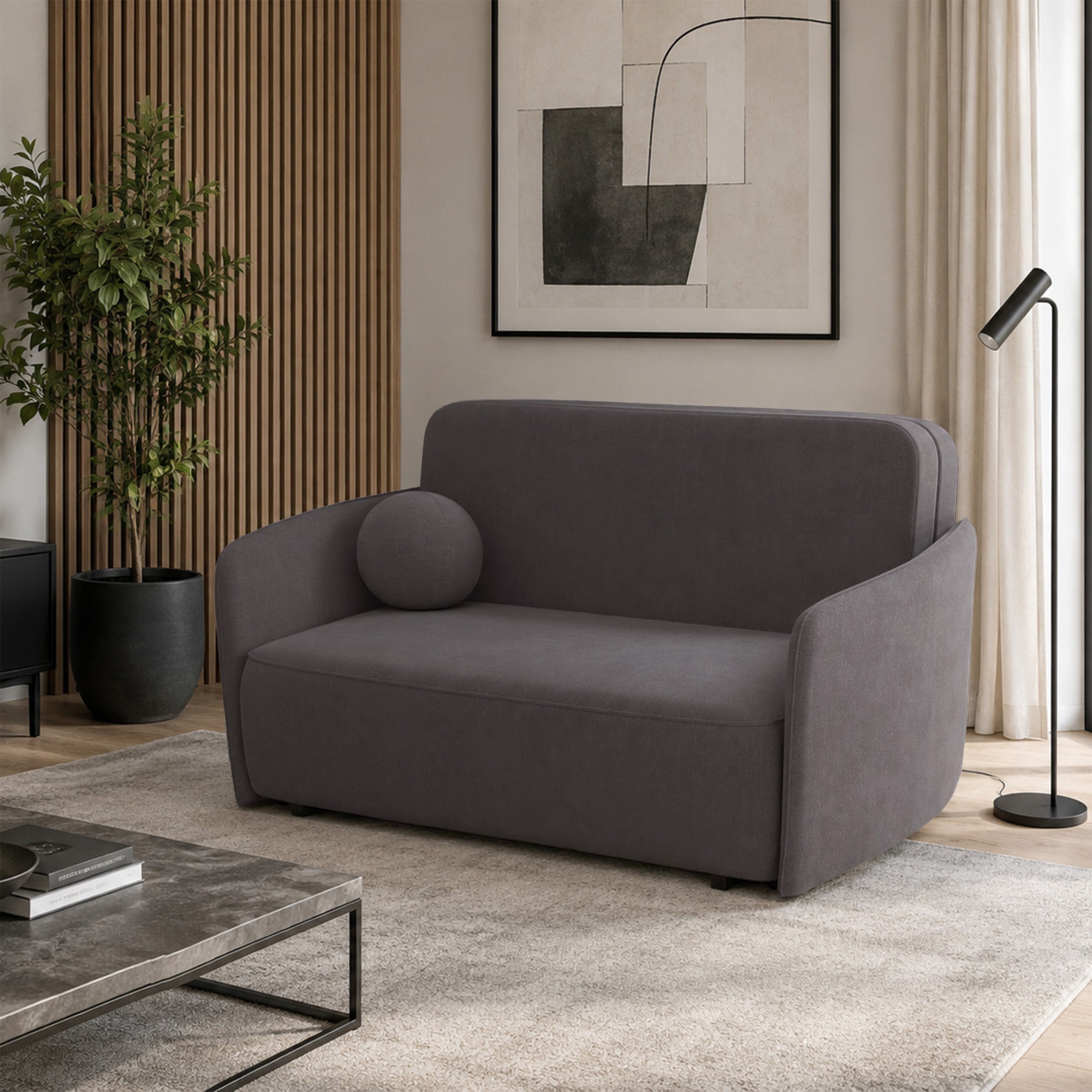 Ausziehbares 2-Personen-Sofa Paxi 165 cm mit Stauraum, grau-braunes Chenille