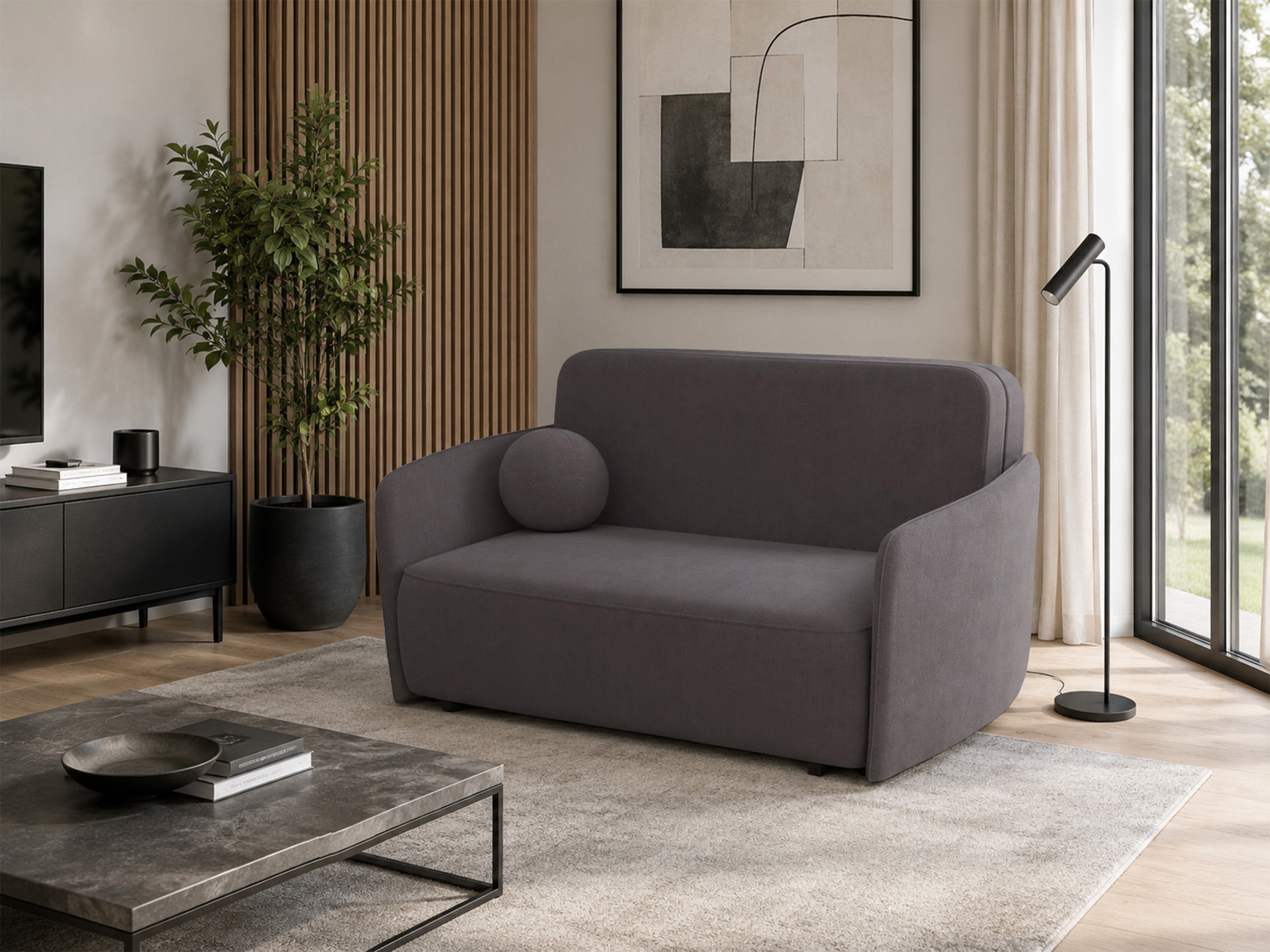 Ausziehbares 2-Personen-Sofa Paxi 165 cm mit Stauraum, grau-braunes Chenille