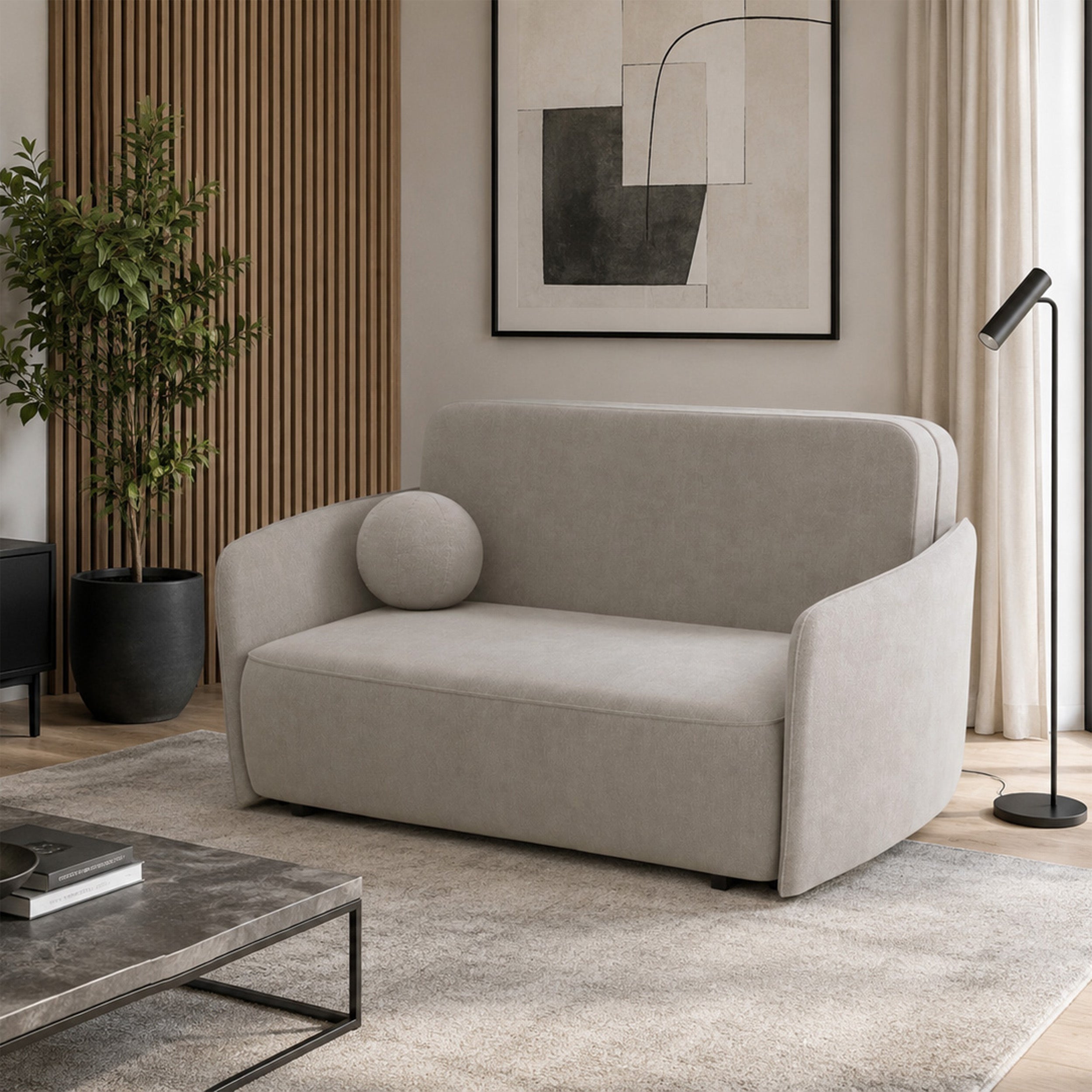 Ausziehbares Zweisitzer-Sofa Paxi 165 cm mit Stauraum, hellbeiger Chenille-Bezug