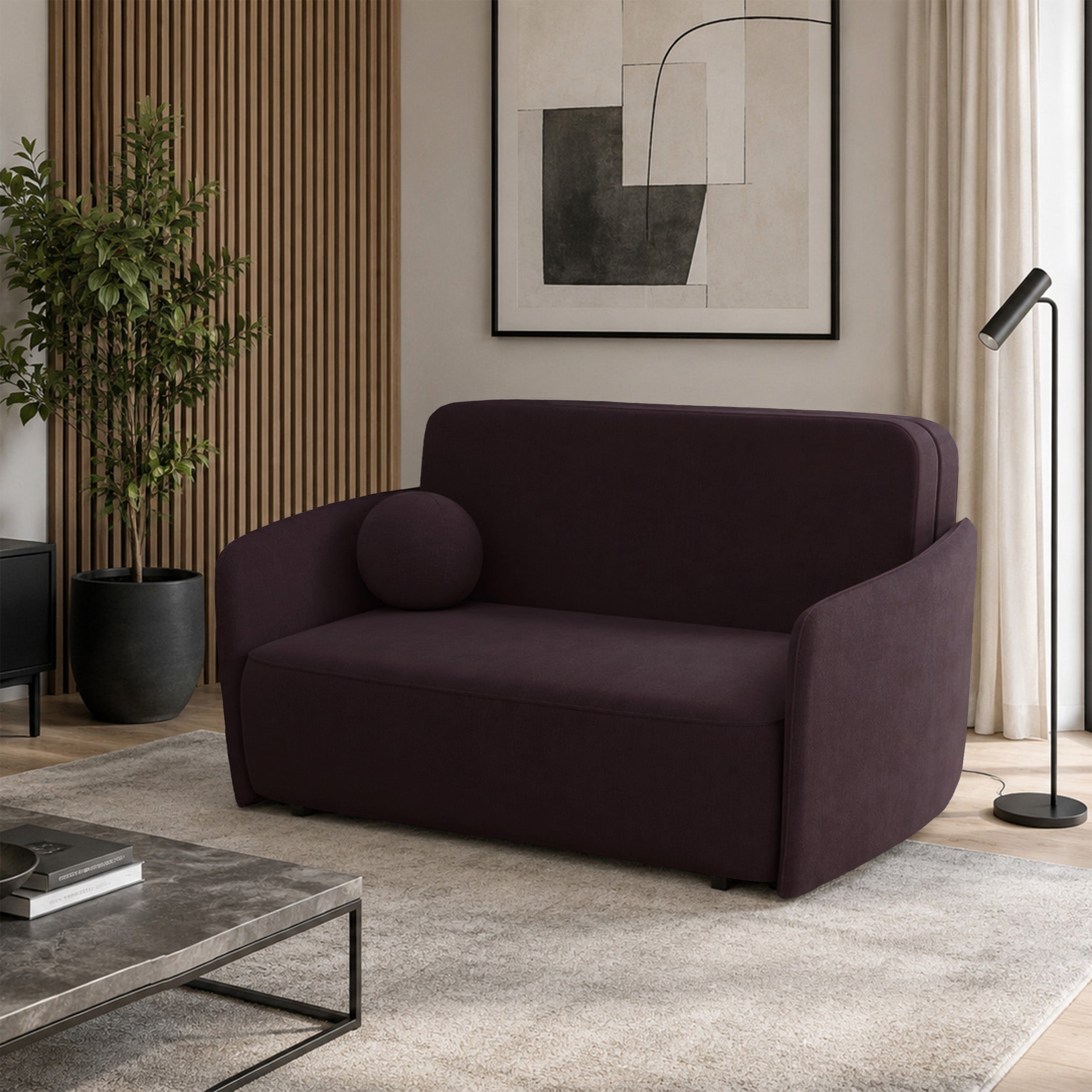 Ausziehbares Zweisitzer-Sofa Paxi 165 cm mit Stauraum, Pflaumenfarbener Chenillestoff