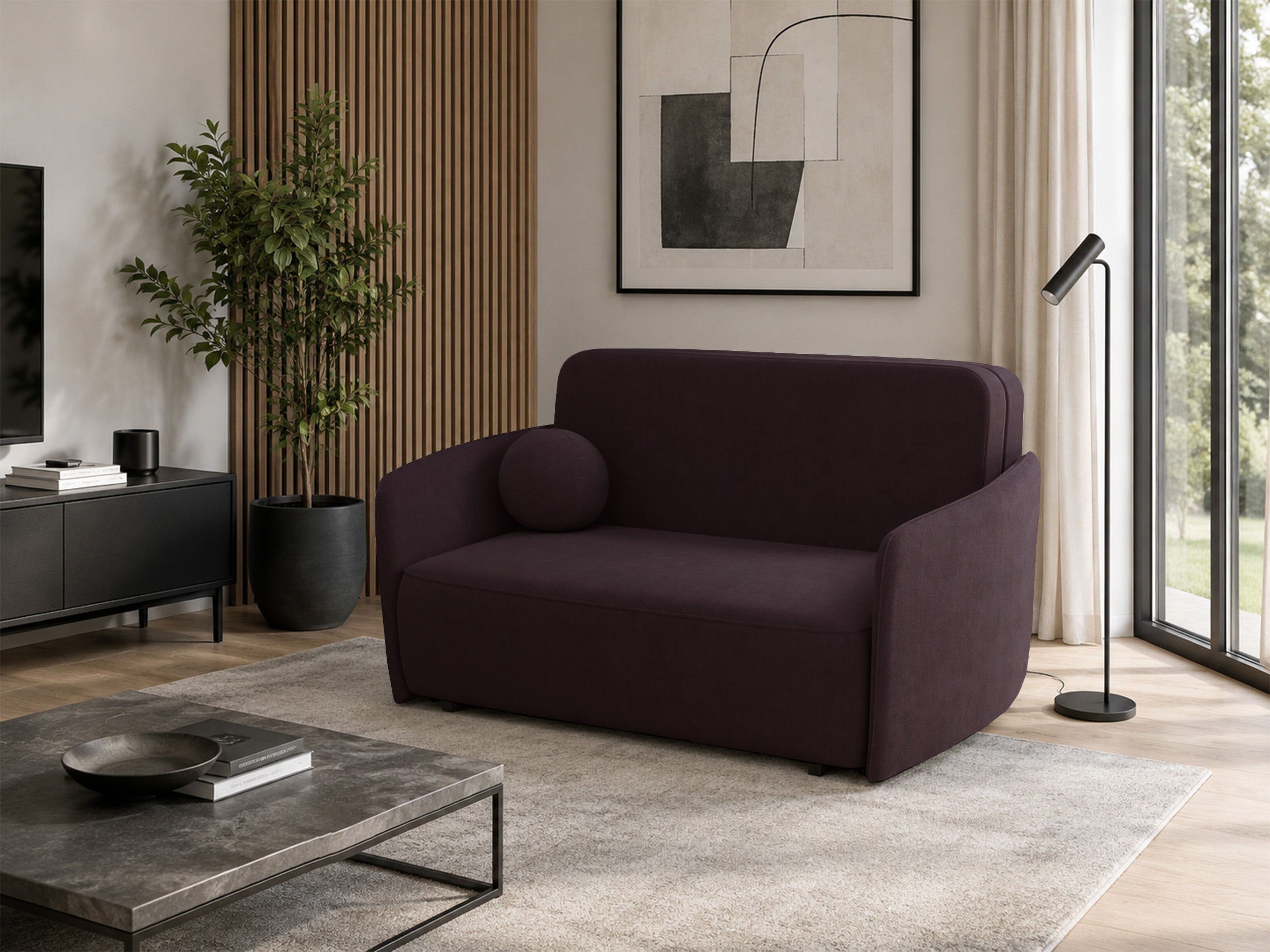 Ausziehbares Zweisitzer-Sofa Paxi 165 cm mit Stauraum, Pflaumenfarbener Chenillestoff