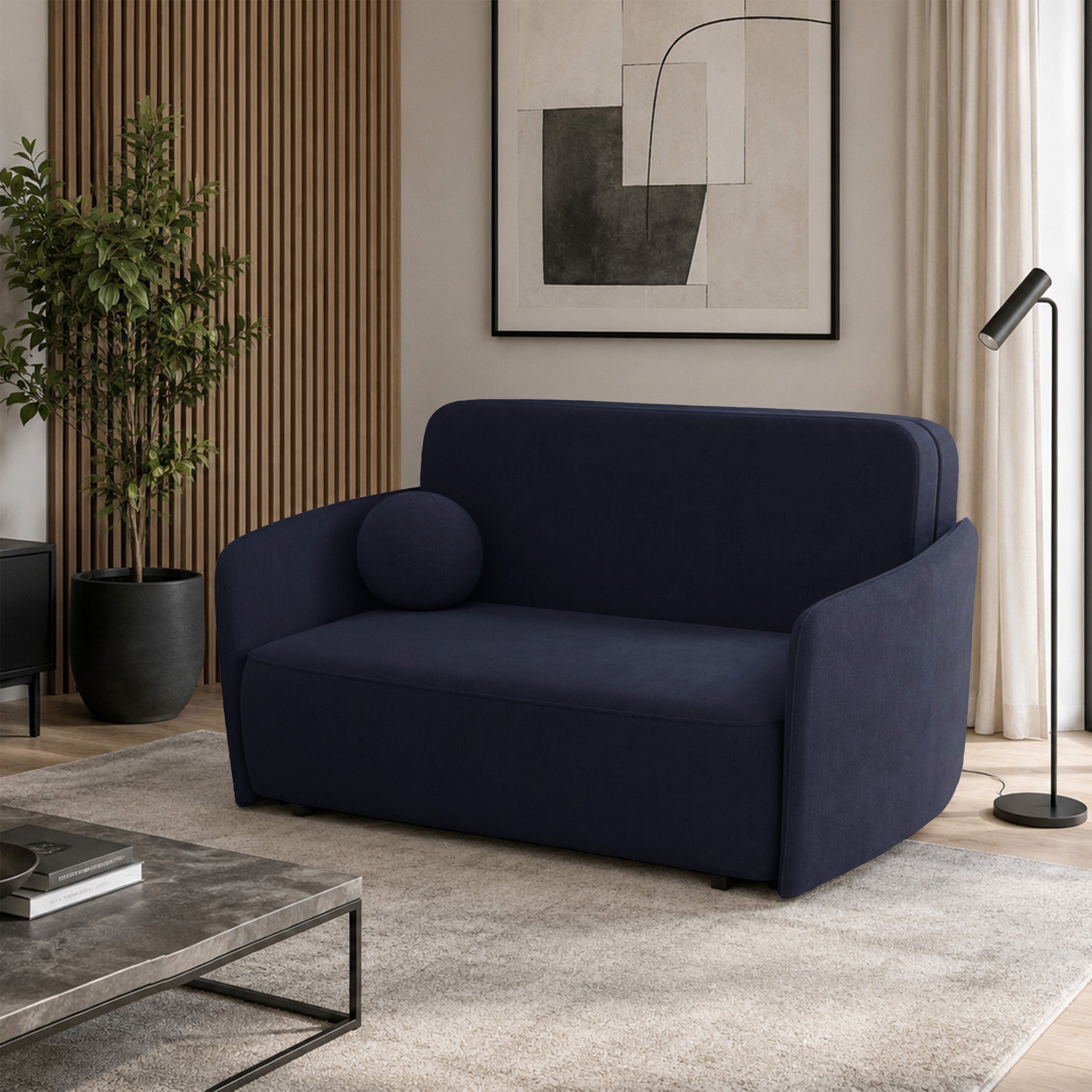 Ausziehbares Zweisitzer-Sofa Paxi 165 cm mit Stauraum, marineblauer Chenille-Stoff