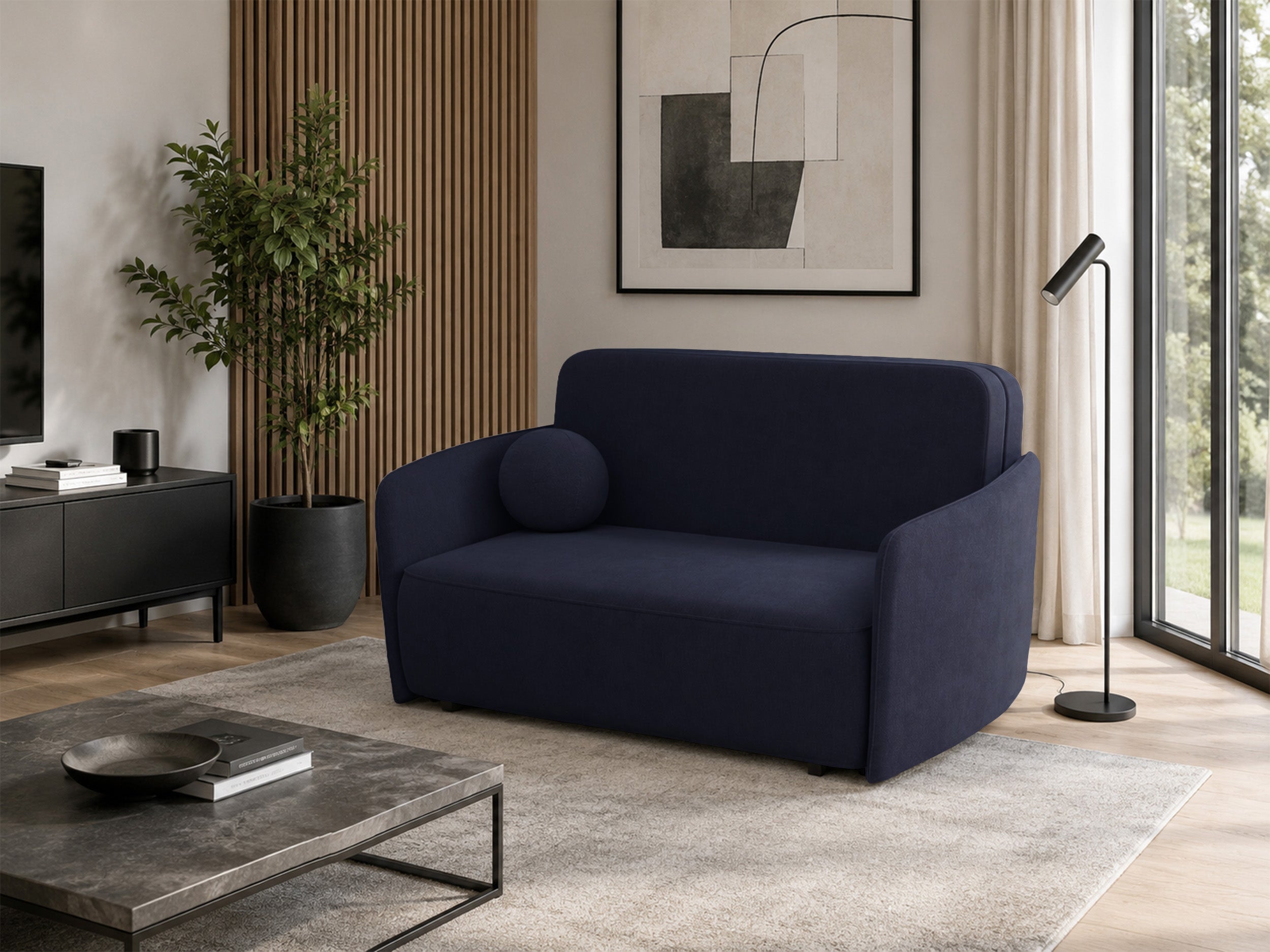 Ausziehbares Zweisitzer-Sofa Paxi 165 cm mit Stauraum, marineblauer Chenille-Stoff