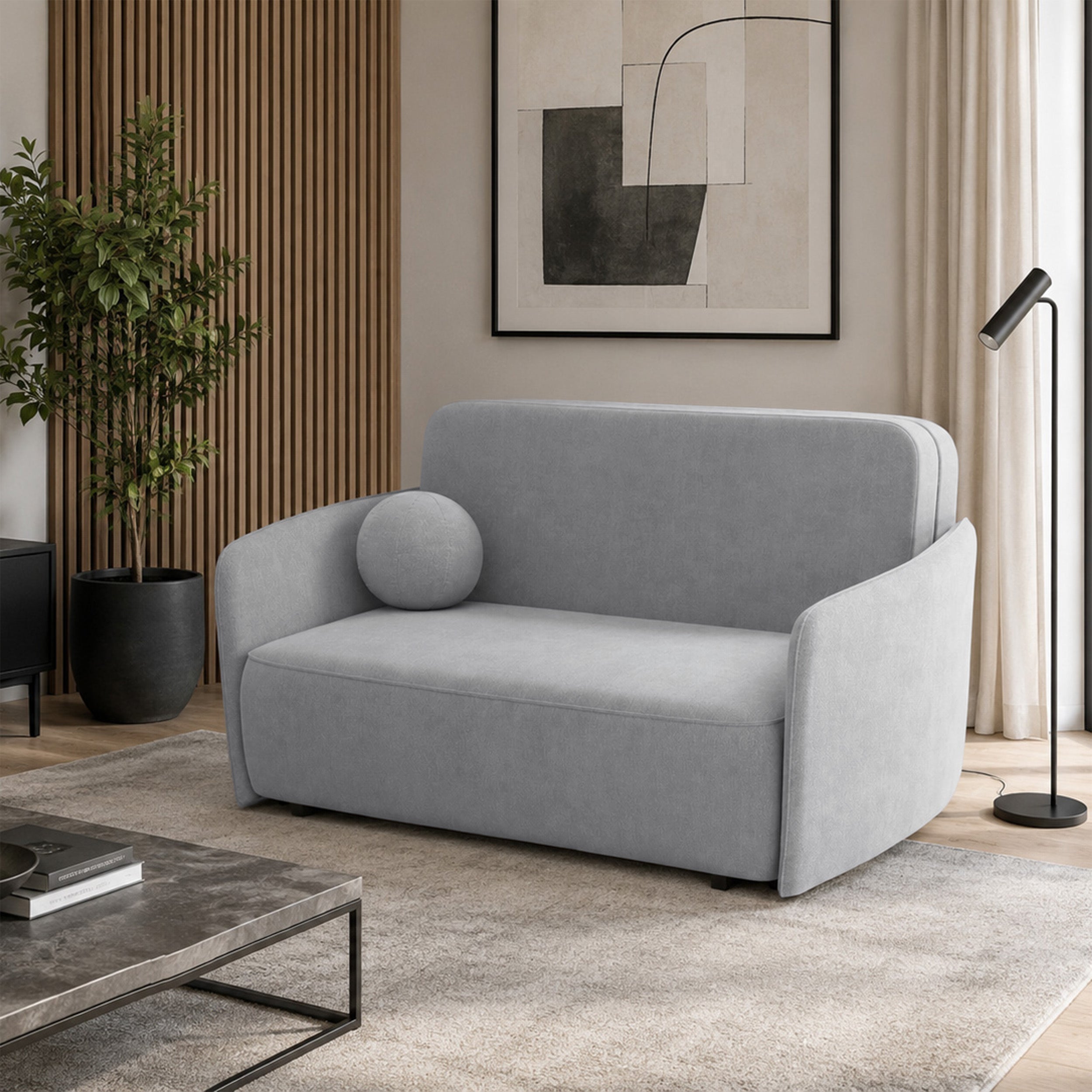 Ausziehbares Zweiersofa Paxi 165 cm mit Stauraum, hellgrauer Chenille-Bezug