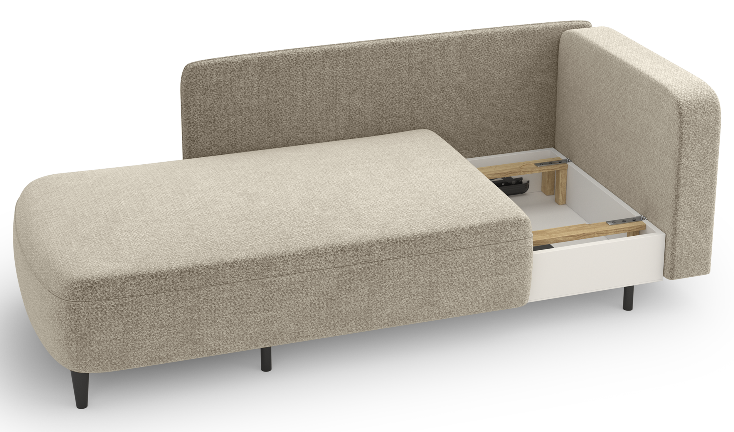 Ausziehbare Liege Pinkio, linksseitig, mit Stauraum, beige Chenille