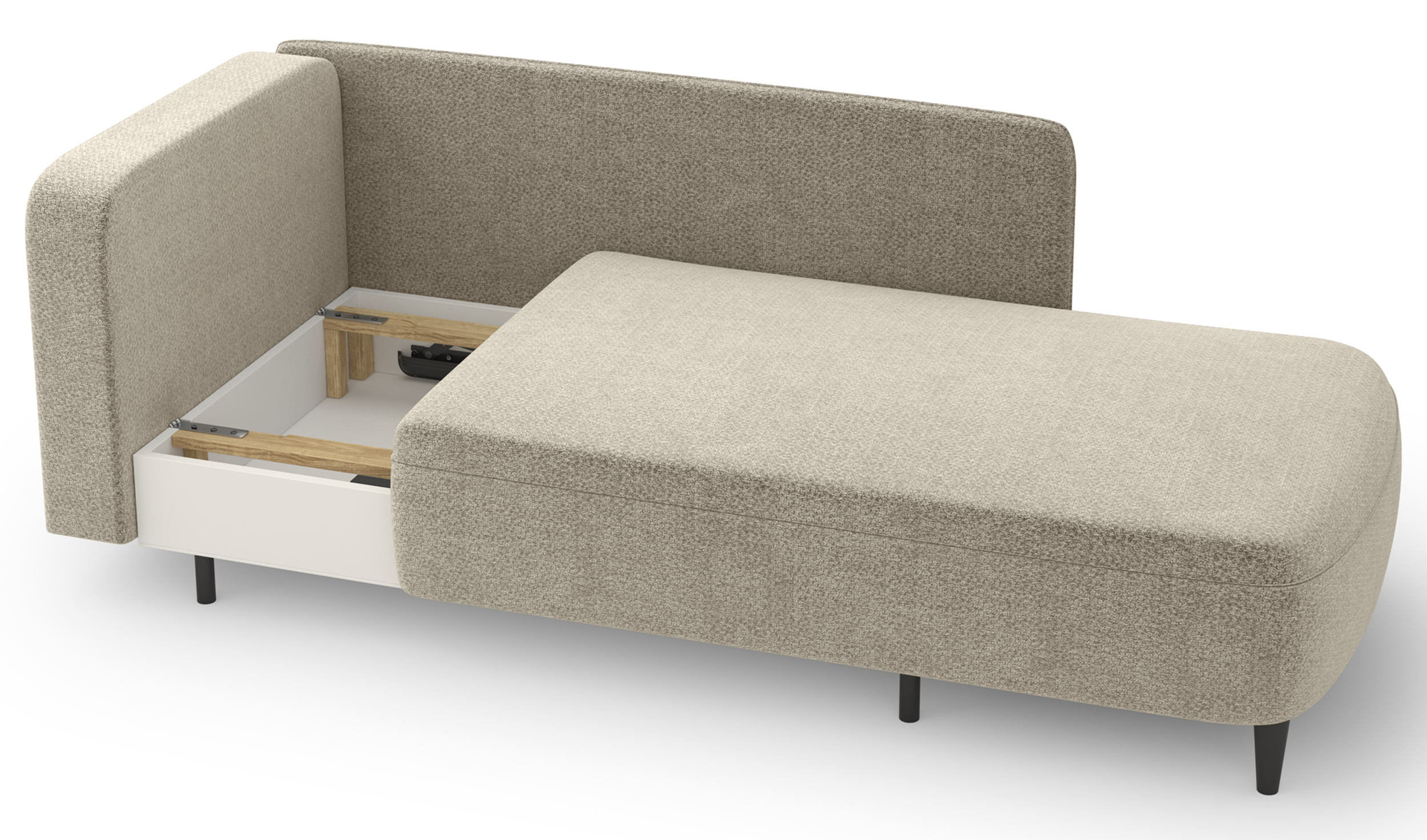 Ausziehbare Liege Pinkio rechtsseitig mit Stauraum, beige Chenille