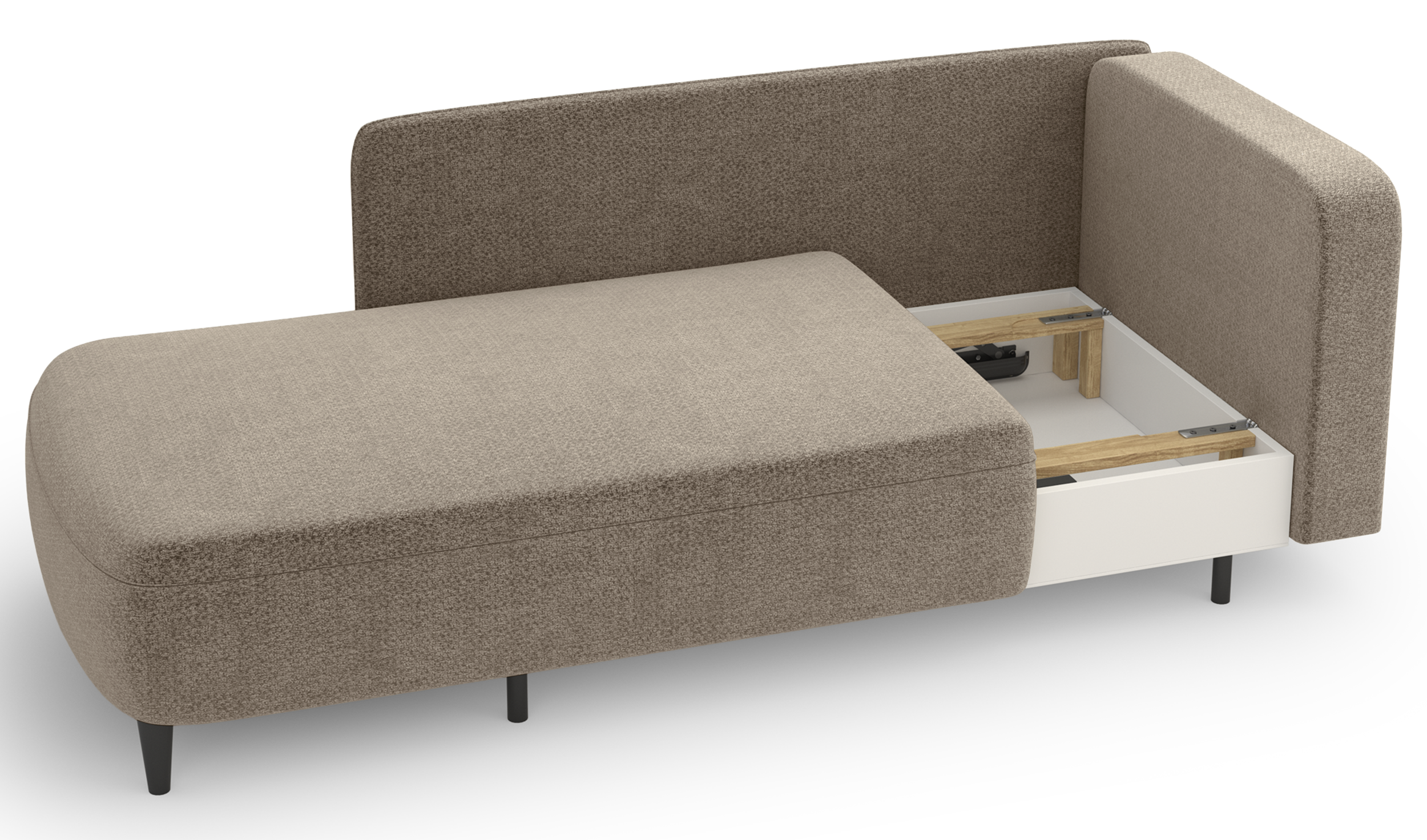 Ausziehbare Liege Pinkio linksseitig mit Stauraum, dunkelbeige Chenille