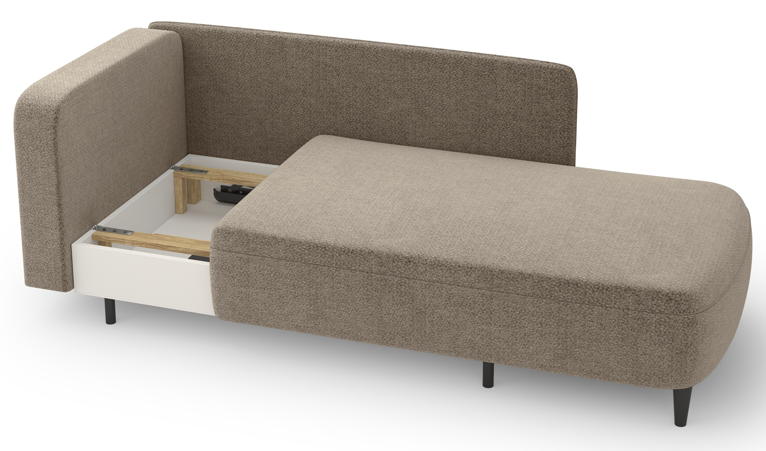 Ausziehbare Liege Pinkio, rechtsseitig, mit Stauraum, dunkelbeige Chenille