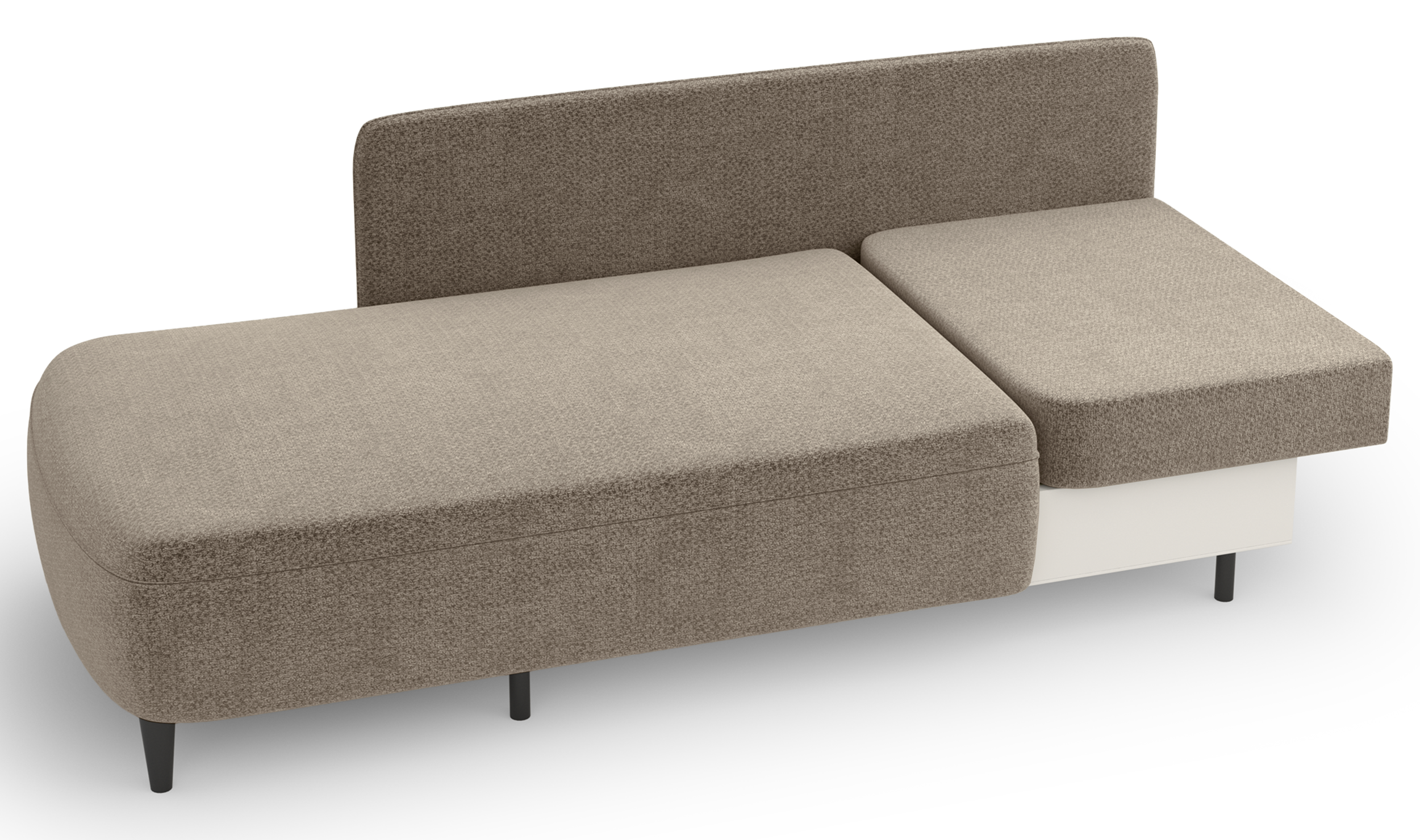Ausziehbare Liege Pinkio linksseitig mit Stauraum, dunkelbeige Chenille