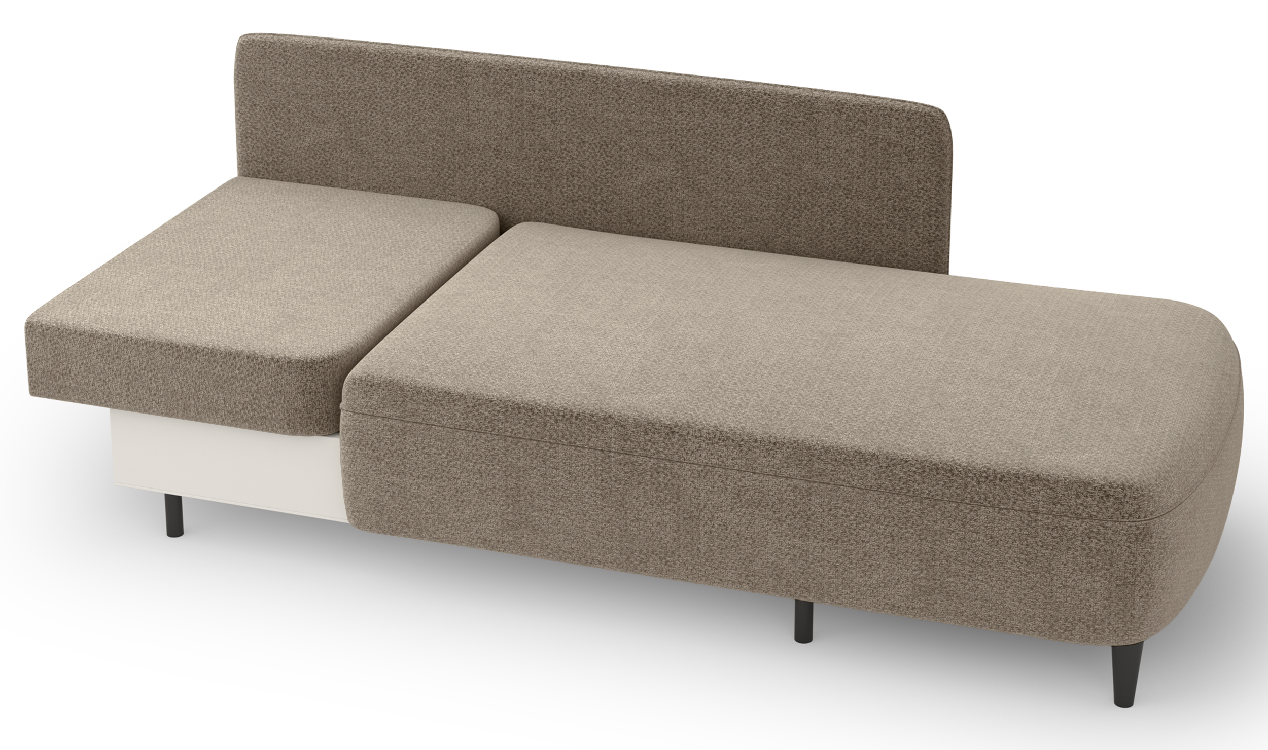 Ausziehbare Liege Pinkio, rechtsseitig, mit Stauraum, dunkelbeige Chenille