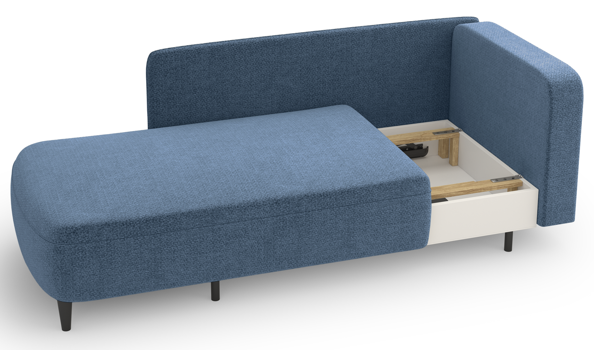 Ausziehbare Liege Pinkio linksseitig mit Stauraum, blaues Chenille