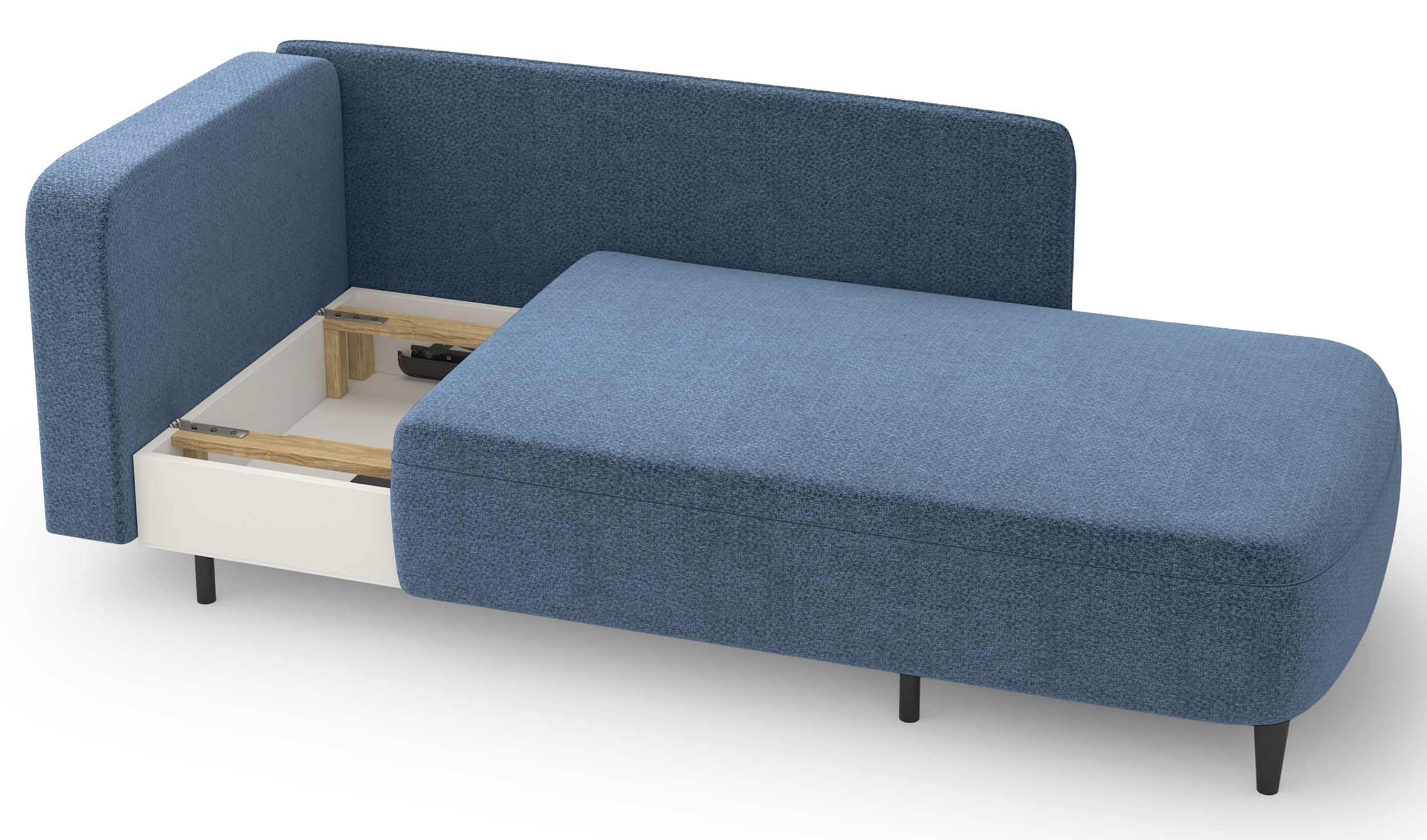 Rechtsseitiges ausklappbares Pinkio-Sofa mit Stauraum, blaues Chenille