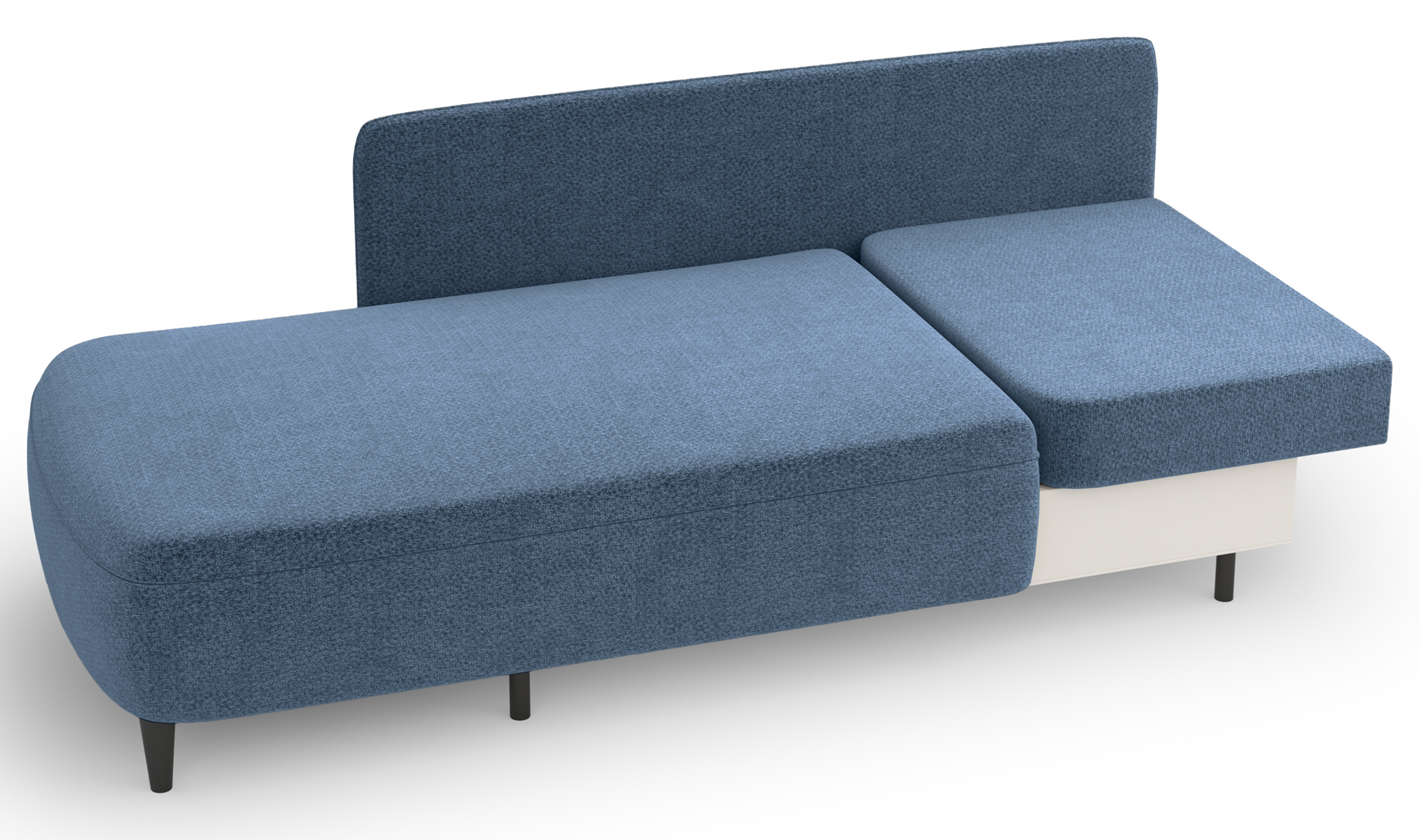 Ausziehbare Liege Pinkio linksseitig mit Stauraum, blaues Chenille