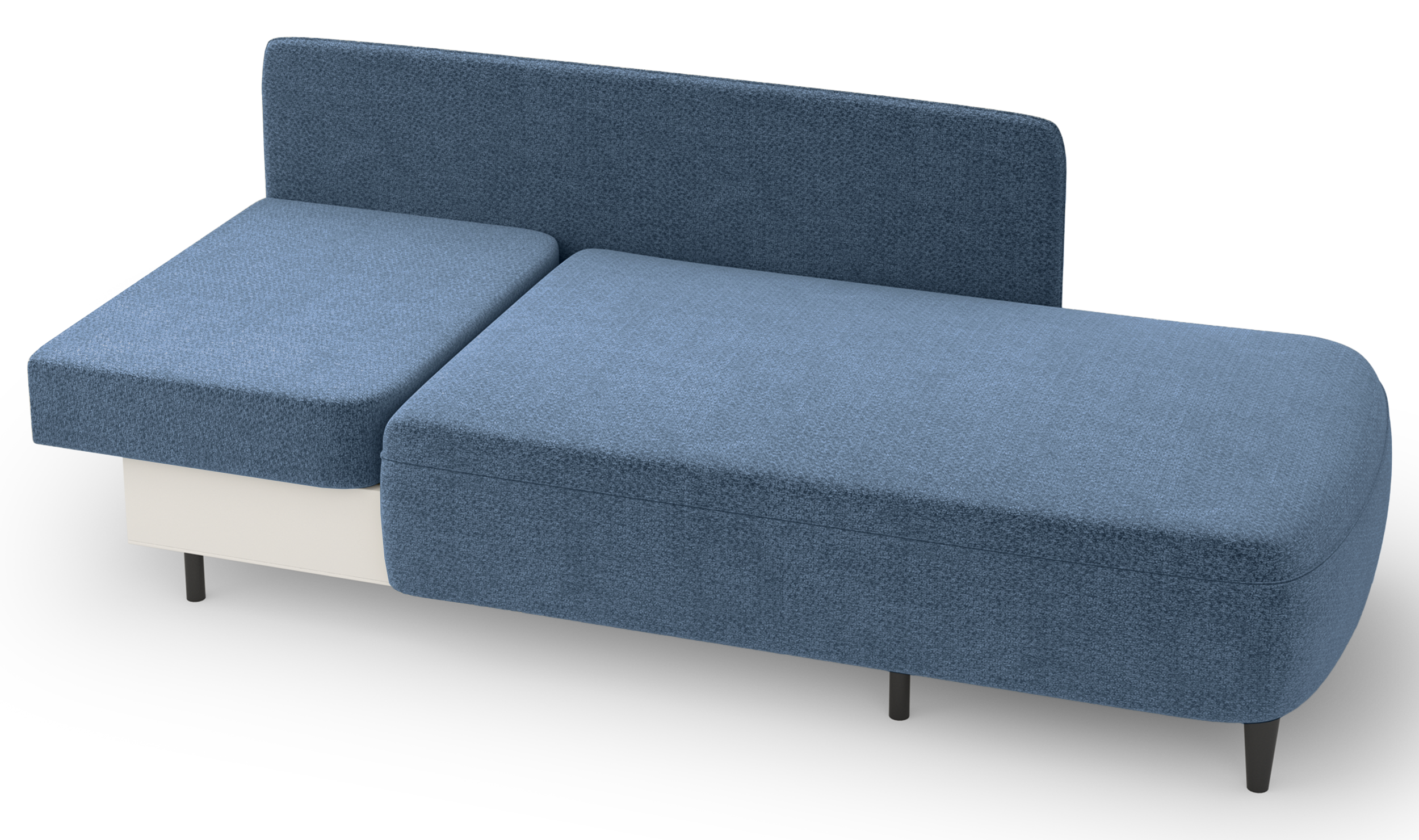 Rechtsseitiges ausklappbares Pinkio-Sofa mit Stauraum, blaues Chenille