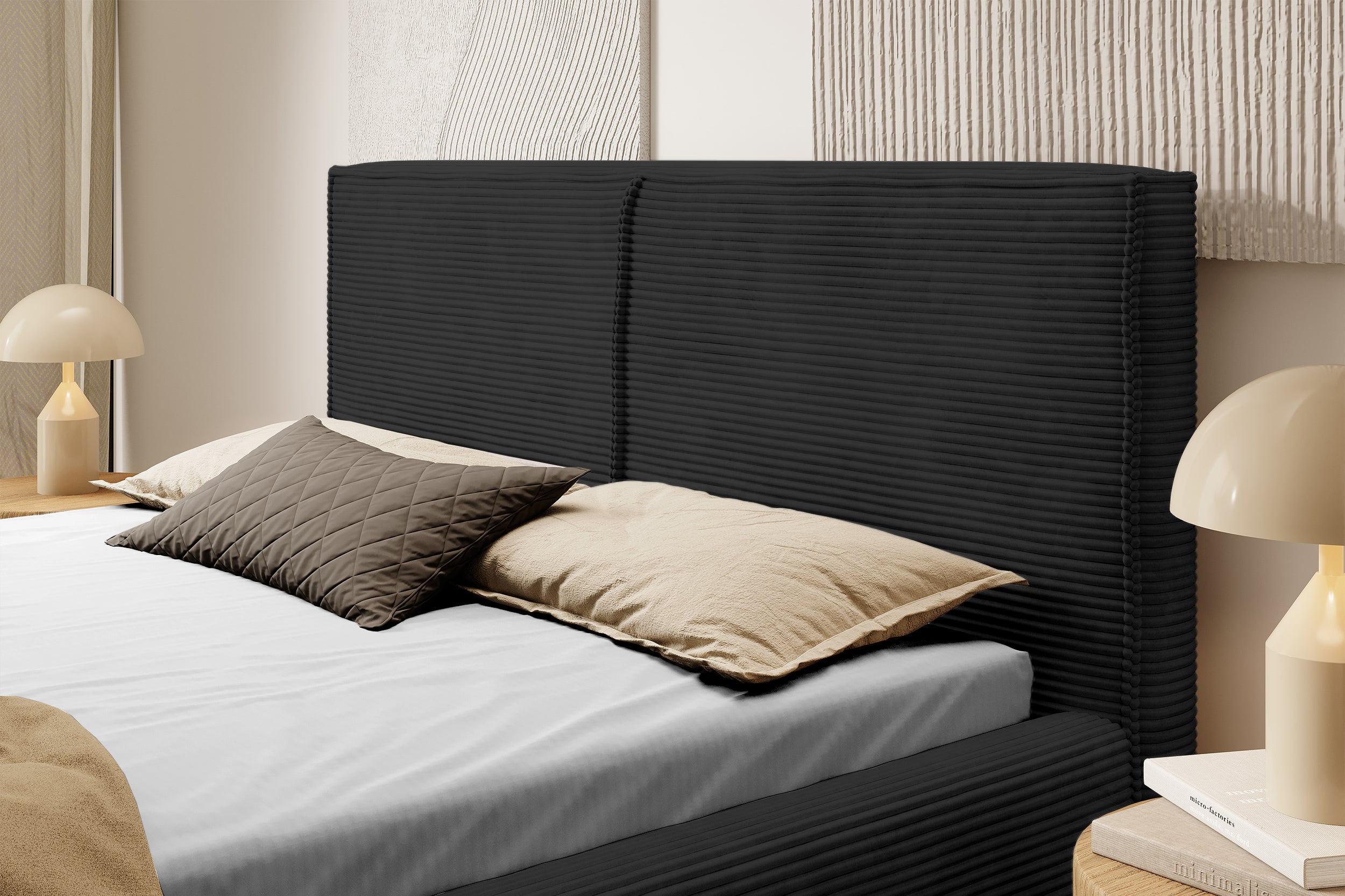 Polsterbett 180x200 cm Farese mit Stauraum und Gasdruckfeder, schwarz Cord