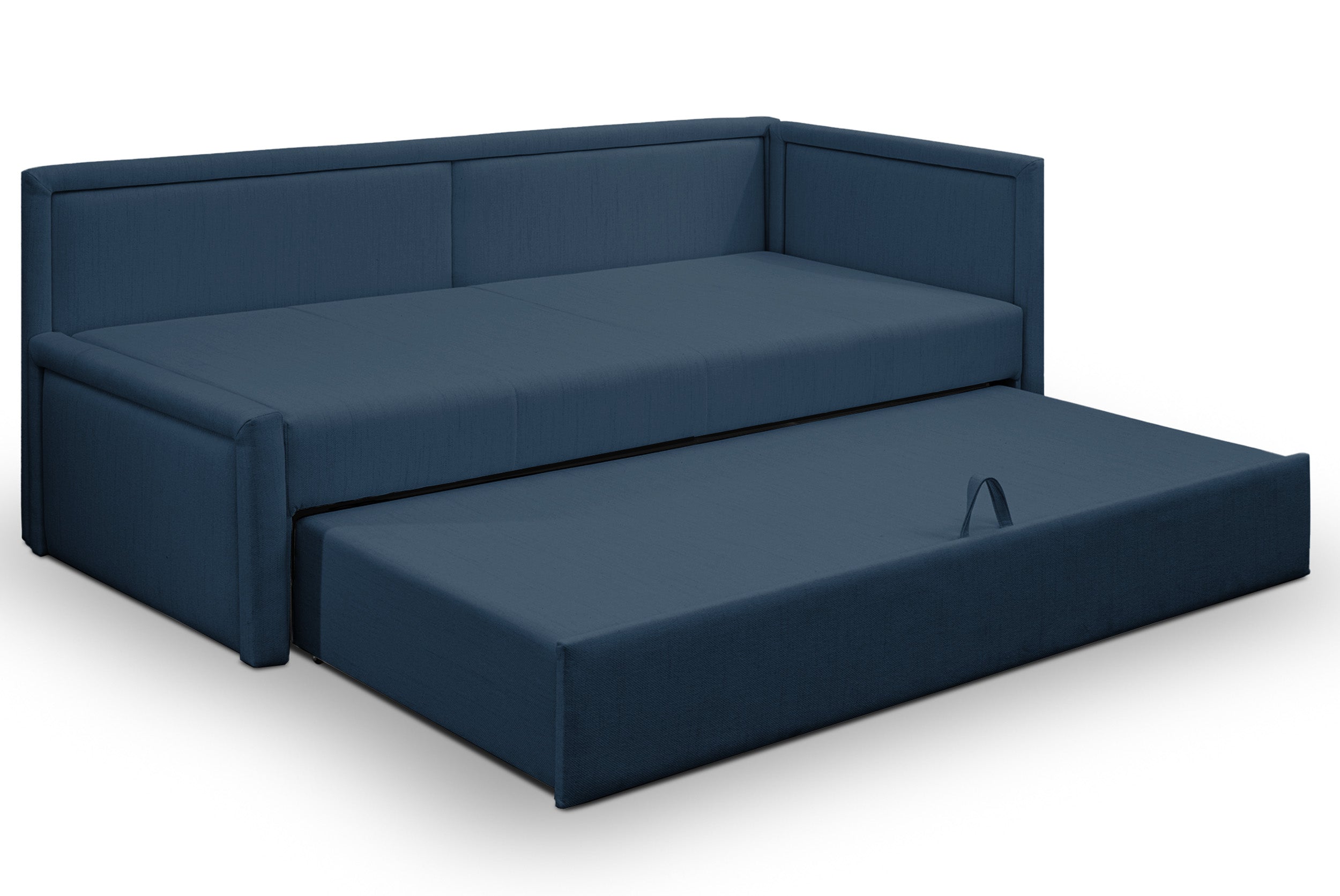 Ausziehbares Doppelbett Caprili, marineblau, Flechtmuster, universell einsetzbar