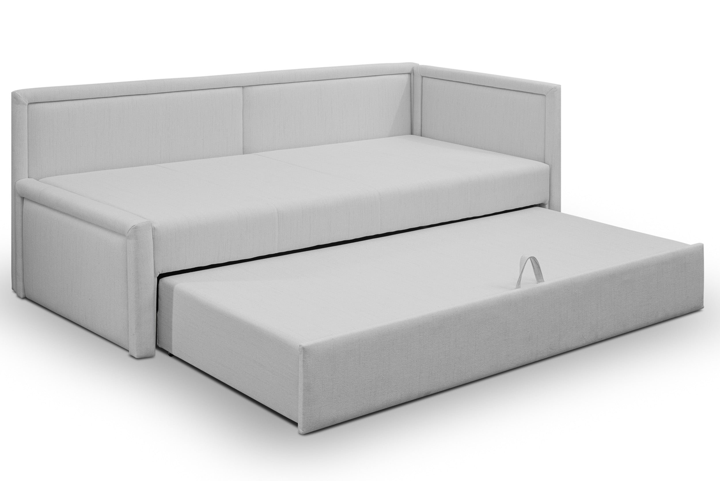 Ausziehbares Doppelbett Caprili in Hellgrau, Flechtmuster, universell einsetzbar