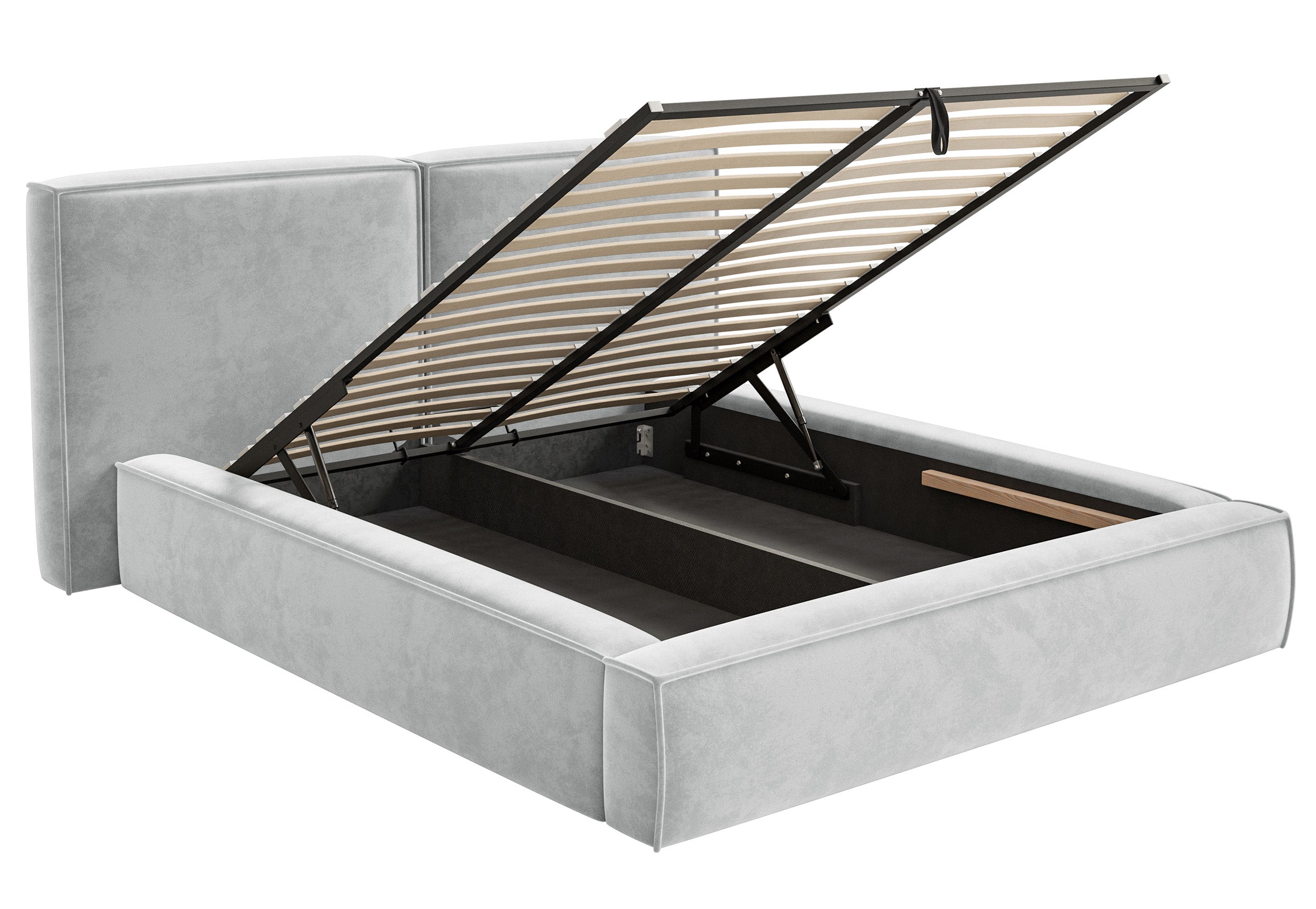 Polsterbett 140x200 cm Tilves mit Stauraum, Metallrahmen, hellgrauer Samt