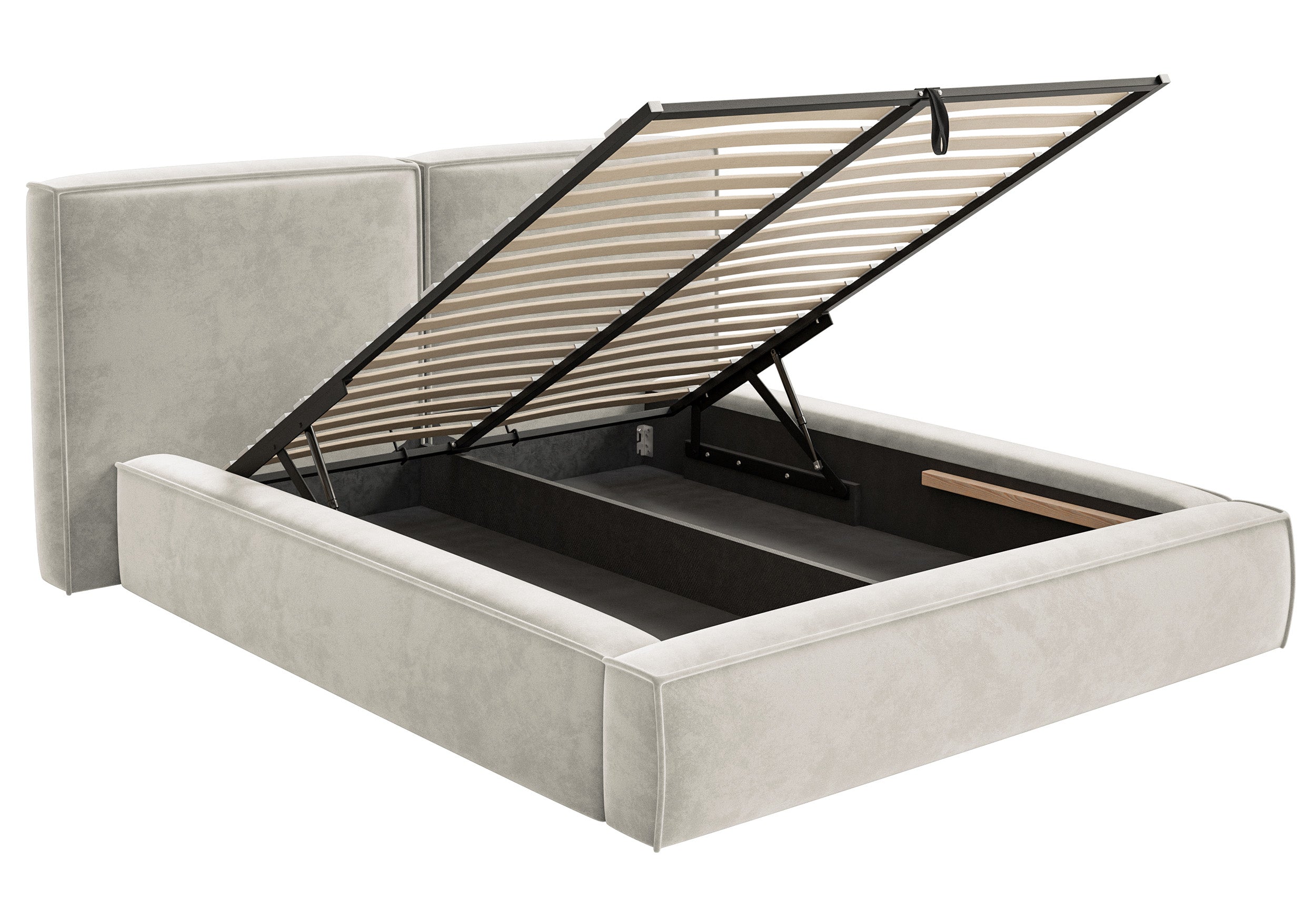 Polsterbett 160x200 cm Tilves mit Stauraum, Metallrahmen, grau-beiges Samt