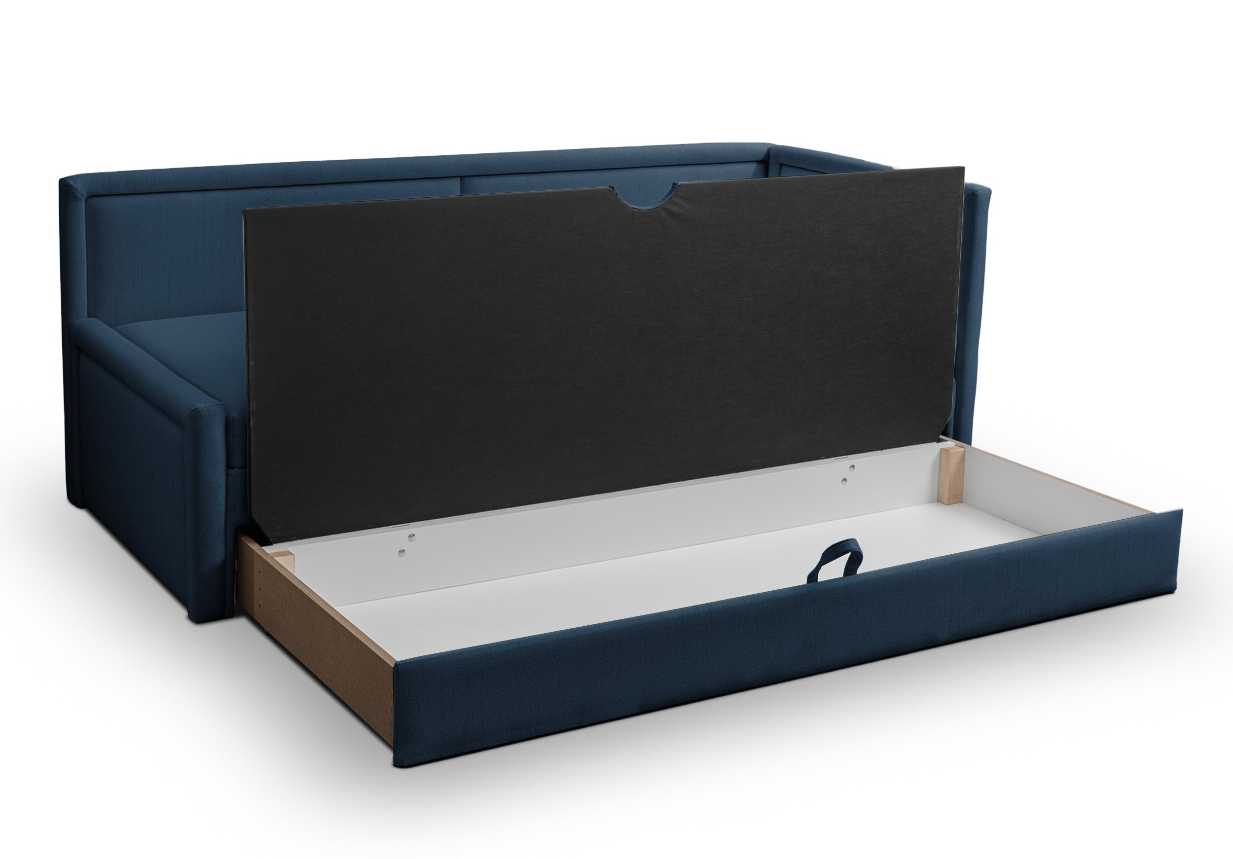 Jugendbett Caprili mit Stauraum, marineblau, Flechtmuster, universell einsetzbar