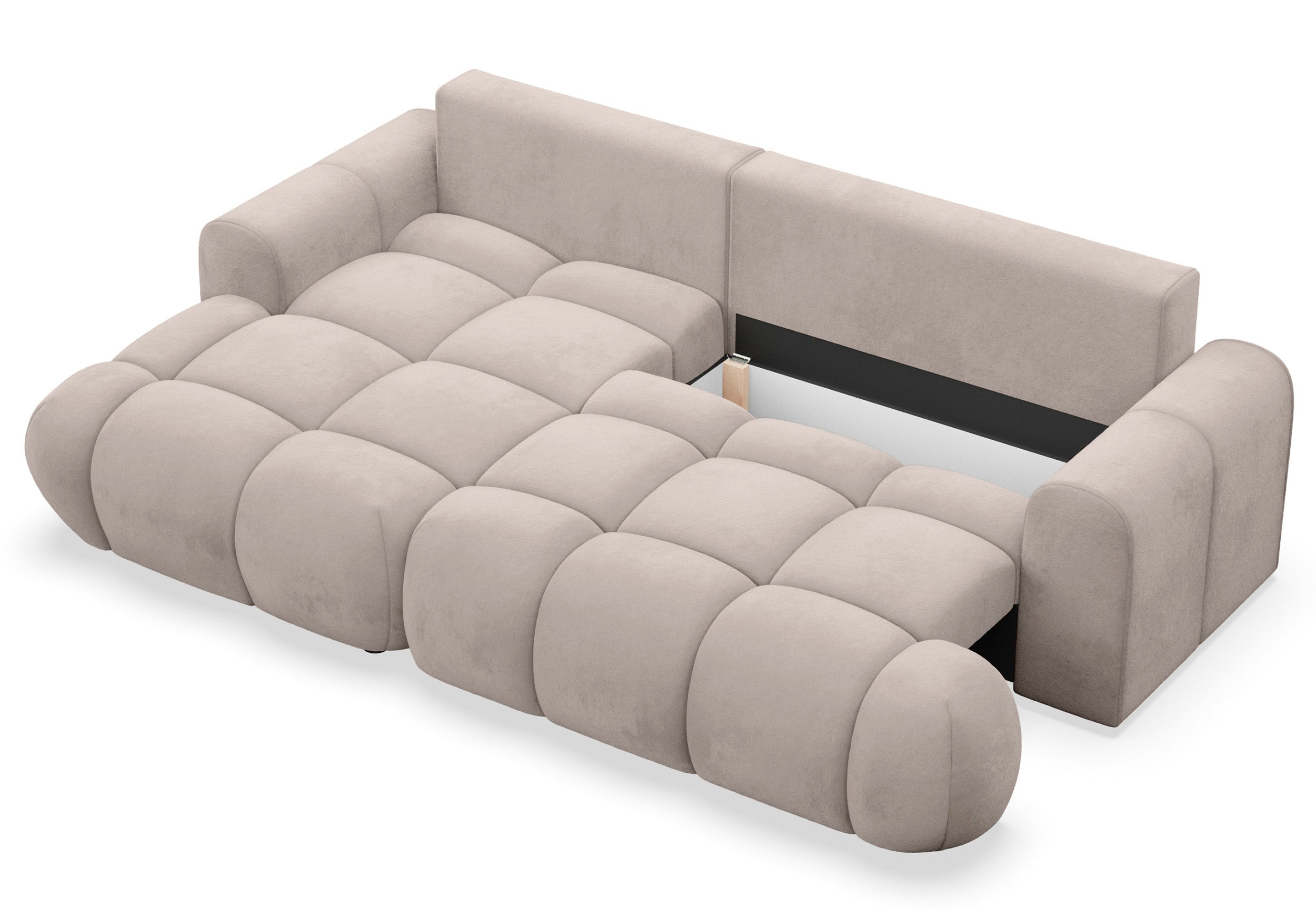 Ecksofa mit Schlaffunktion Ombo Mini, L-förmig, linksseitig, mit Stauraum, grau-beiger hydrophober Samt