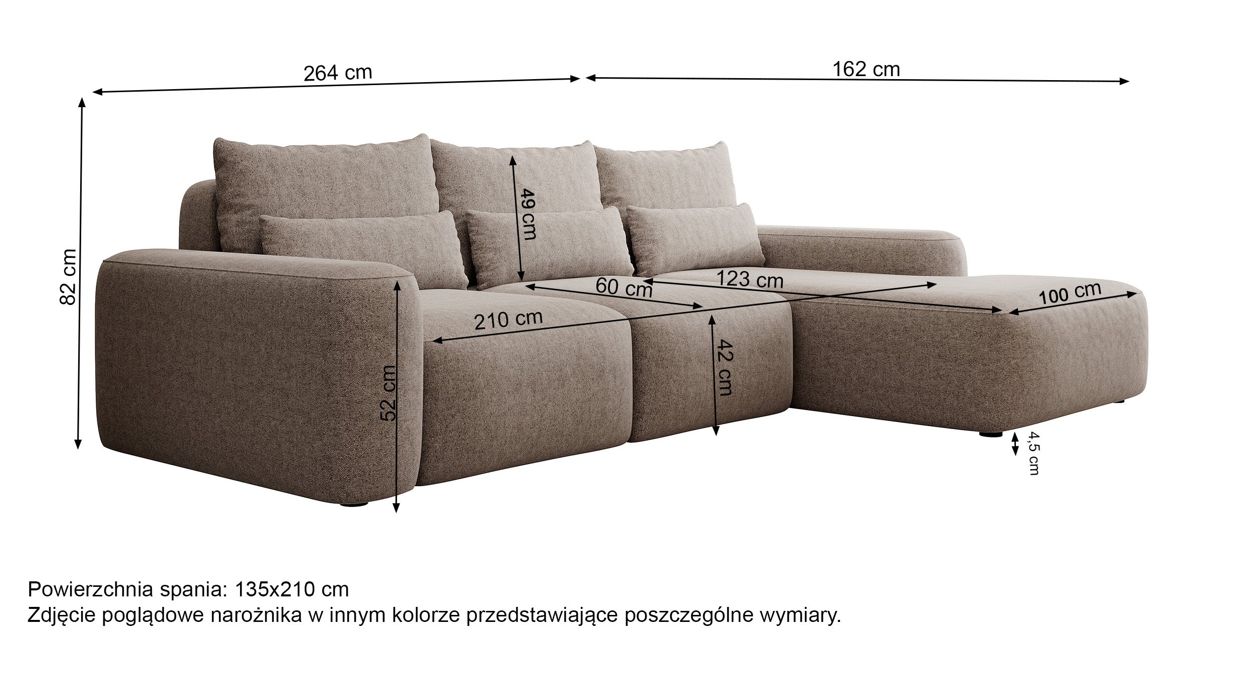 Ecksofa mit Schlaffunktion Carnos, L-förmig, mit zusätzlichen Lendenkissen, hellbrauner hydrophober Chenille-Stoff, linksseitig