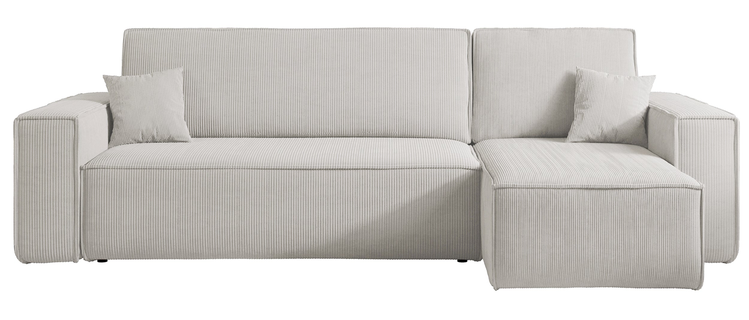 Ecksofa mit Schlafunktion Scarlo, L-förmig, mit Stauraum, universell, hellbeige Cordstoff