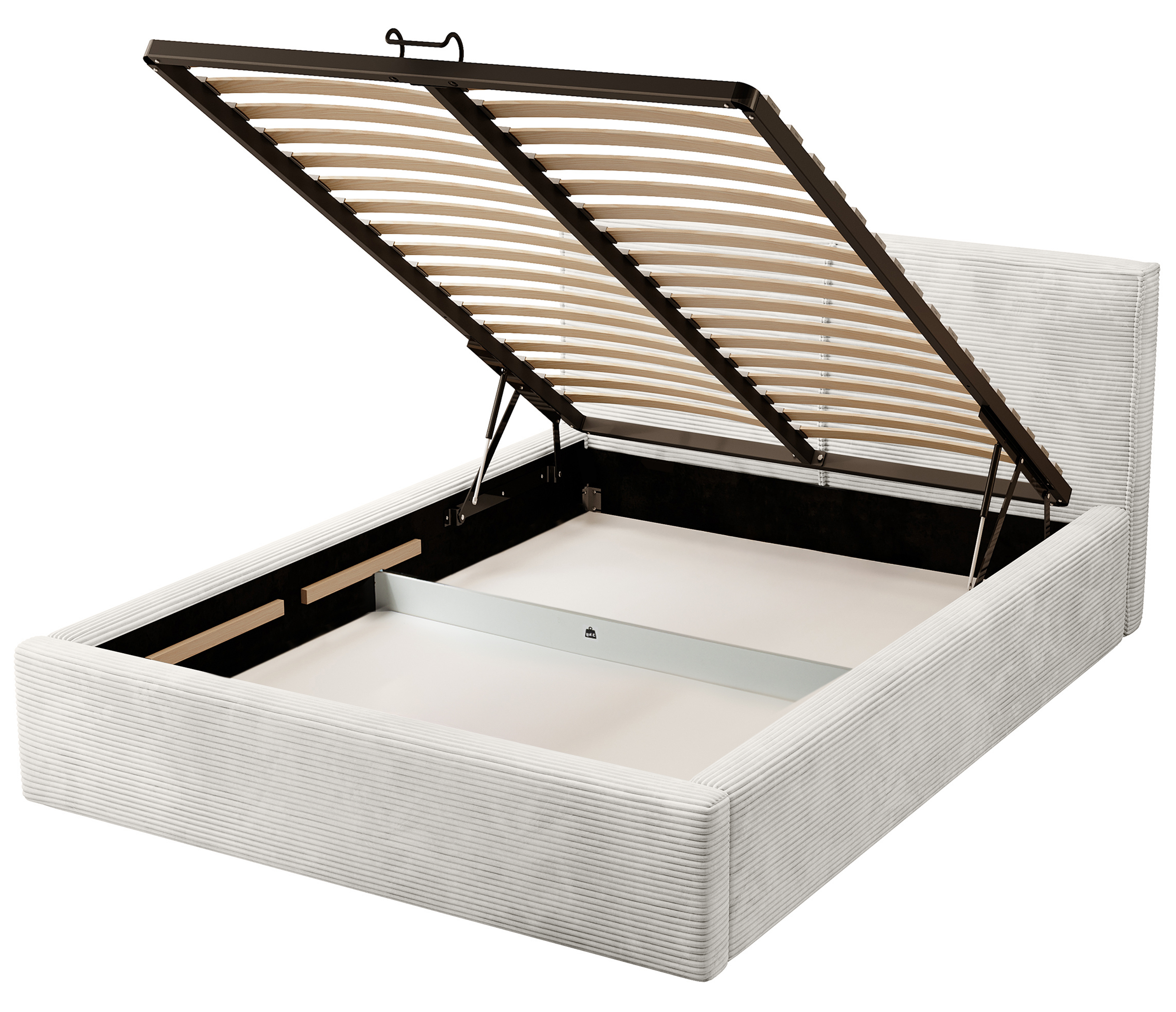 Polsterbett 140x200 cm Farese mit Stauraum und Gasdruckfeder, grau-beige Cord